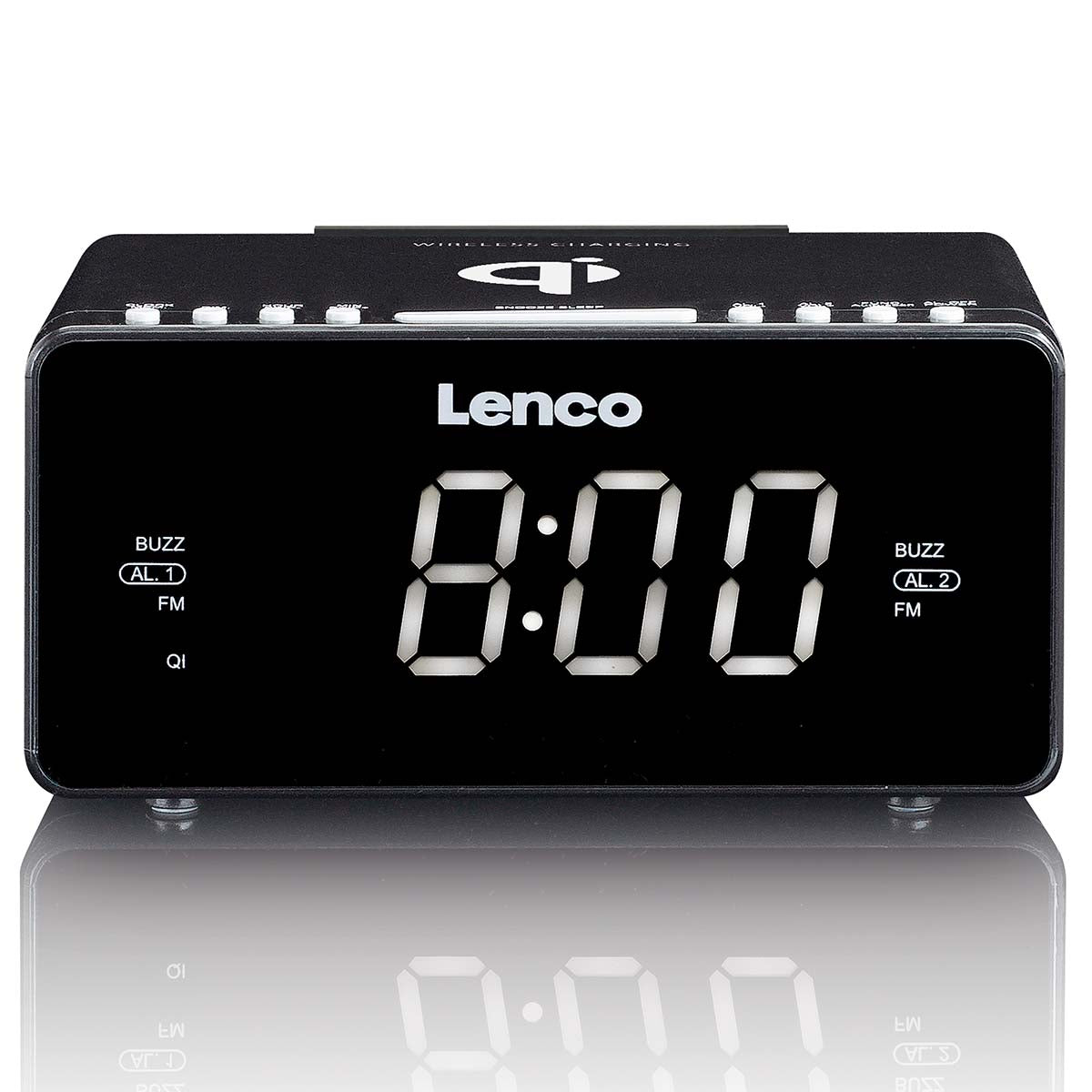 Stereo FM Radiowecker mit USB und Qi Wireless Smartphone-Ladung Schwarz