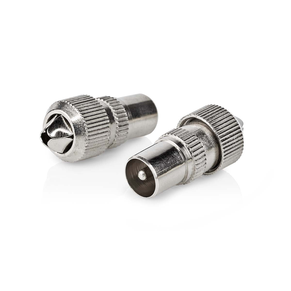 IEC (Coax) Stecker | Gerade | Stecker | Vernickelt | 75 Ohm | Schraube | Kabeleingangsdurchmesser: 7.0 mm | Metall | Silber | 2 Stück | Box