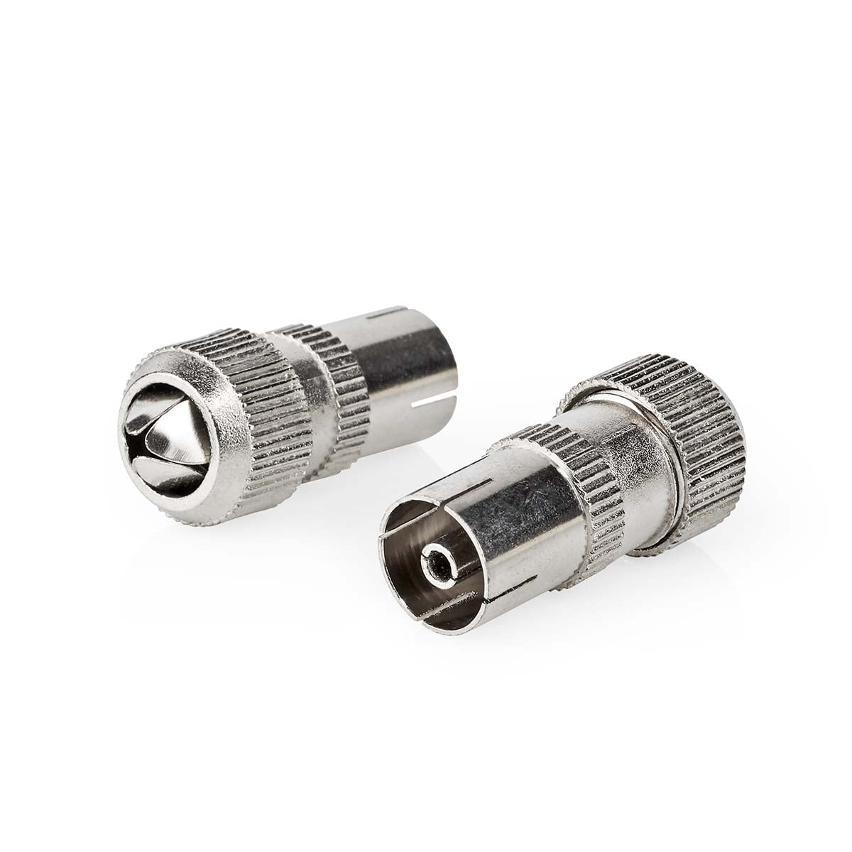 IEC (Coax) Stecker | Gerade | Buchse | Vernickelt | 75 Ohm | Schraube | Kabeleingangsdurchmesser: 7.0 mm | Metall | Silber | 2 Stück | Box