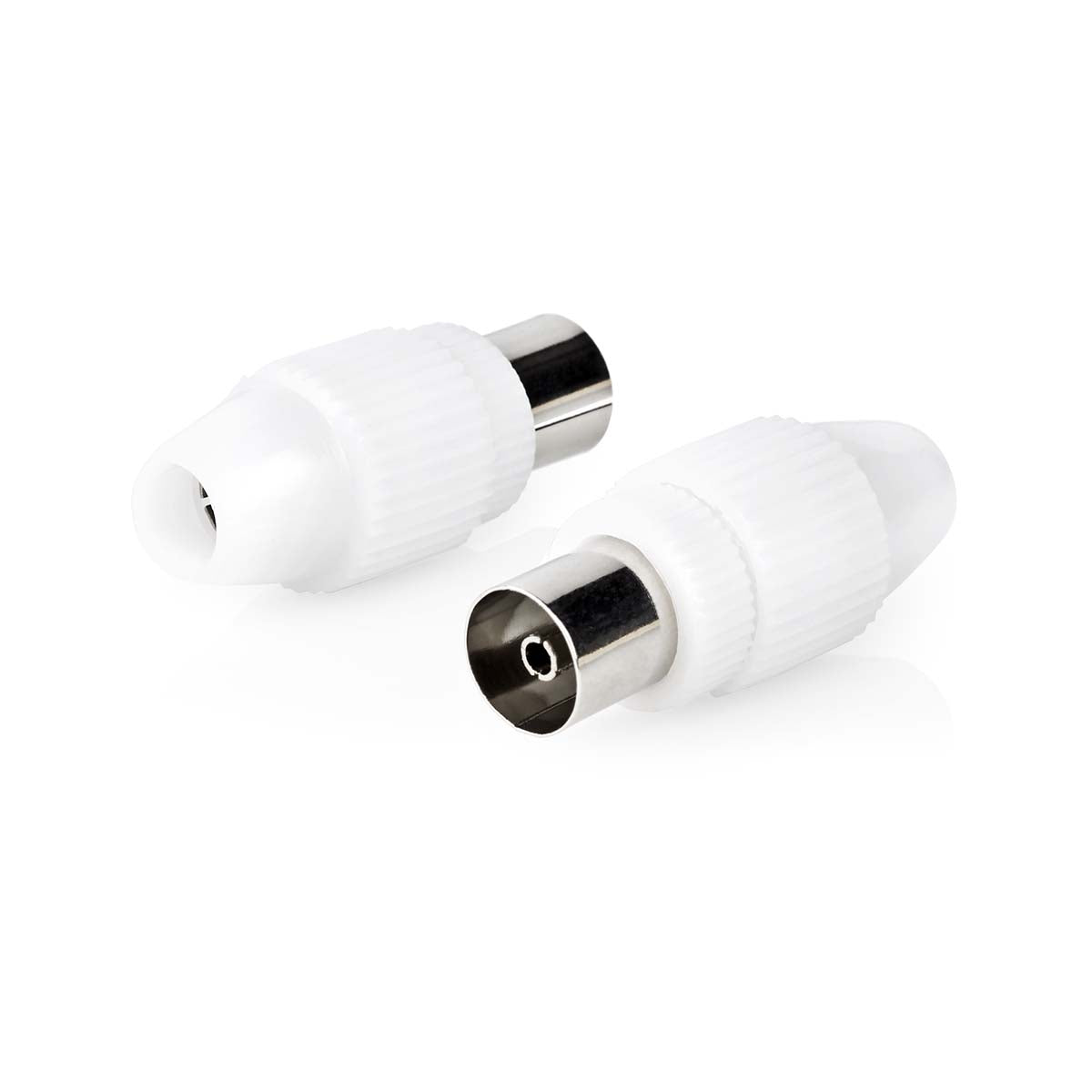 IEC (Coax) Stecker | Gerade | Buchse | Vernickelt | 75 Ohm | Schraube | Kabeleingangsdurchmesser: 7.0 mm | Metall / PVC | Weiss | 2 Stück | Box