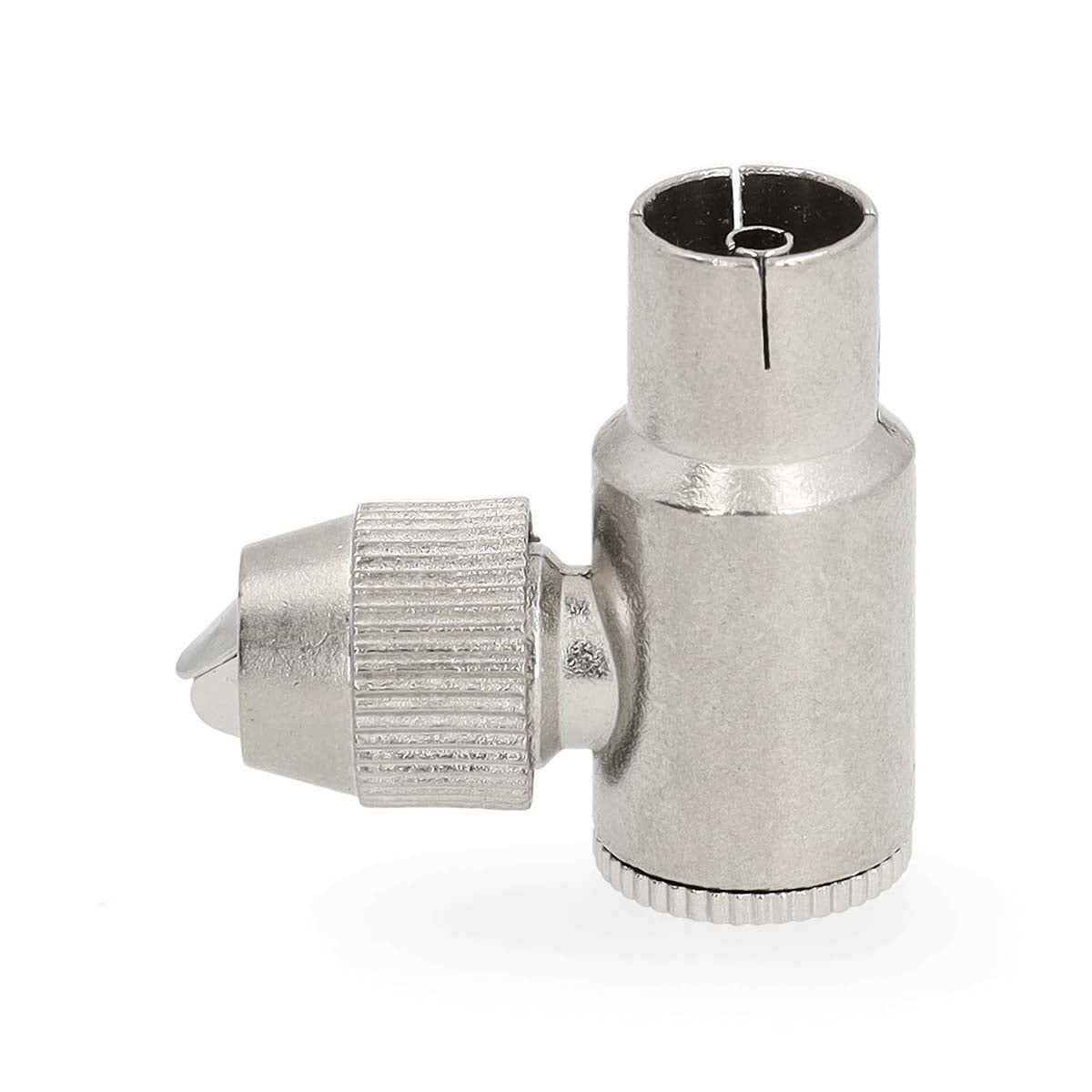 IEC (Coax) Stecker | 90° abgewinkelt | Buchse | Vernickelt | 75 Ohm | Schraube | Kabeleingangsdurchmesser: 7.0 mm | Metall | Silber | 2 Stück | Gift Box with Euro Lock