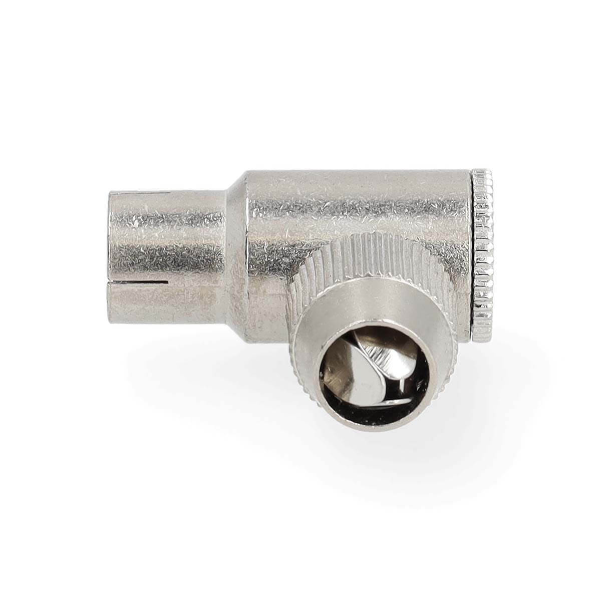 IEC (Coax) Stecker | 90° abgewinkelt | Buchse | Vernickelt | 75 Ohm | Schraube | Kabeleingangsdurchmesser: 7.0 mm | Metall | Silber | 2 Stück | Gift Box with Euro Lock