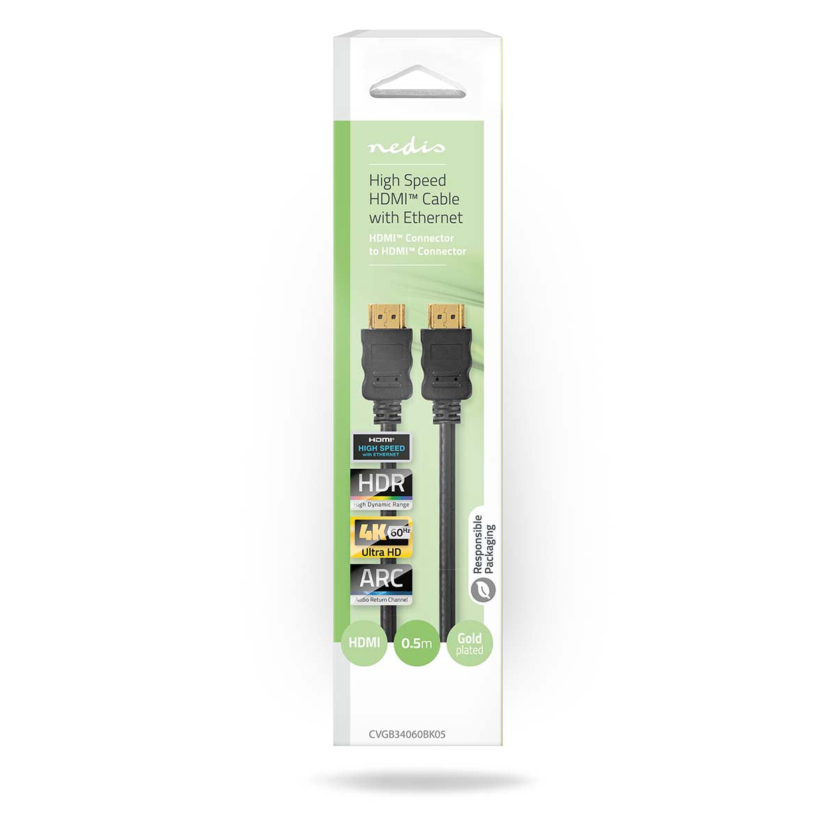 High Speed HDMI ™ Kabel mit Ethernet | HDMI™ Stecker | HDMI™ Stecker | 4K@60Hz | ARC | 18 Gbps | 0.50 m | Rund | PVC | Grau | Box