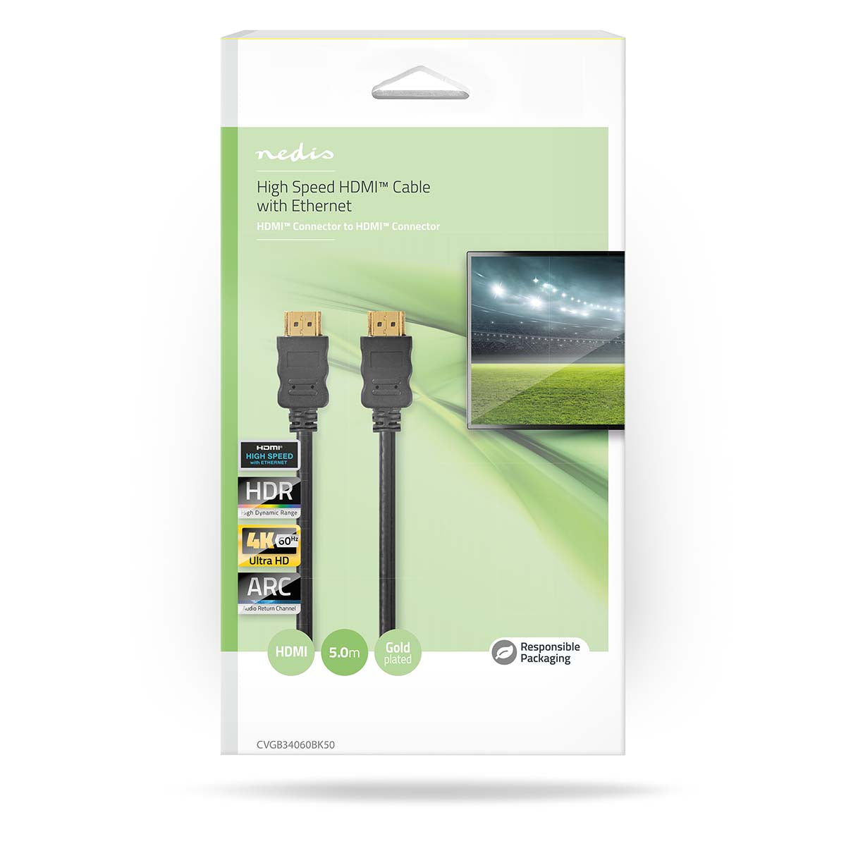 High Speed HDMI ™ Kabel mit Ethernet | HDMI™ Stecker | HDMI™ Stecker | 4K@60Hz | ARC | 18 Gbps | 5.00 m | Rund | PVC | Schwarz | Box