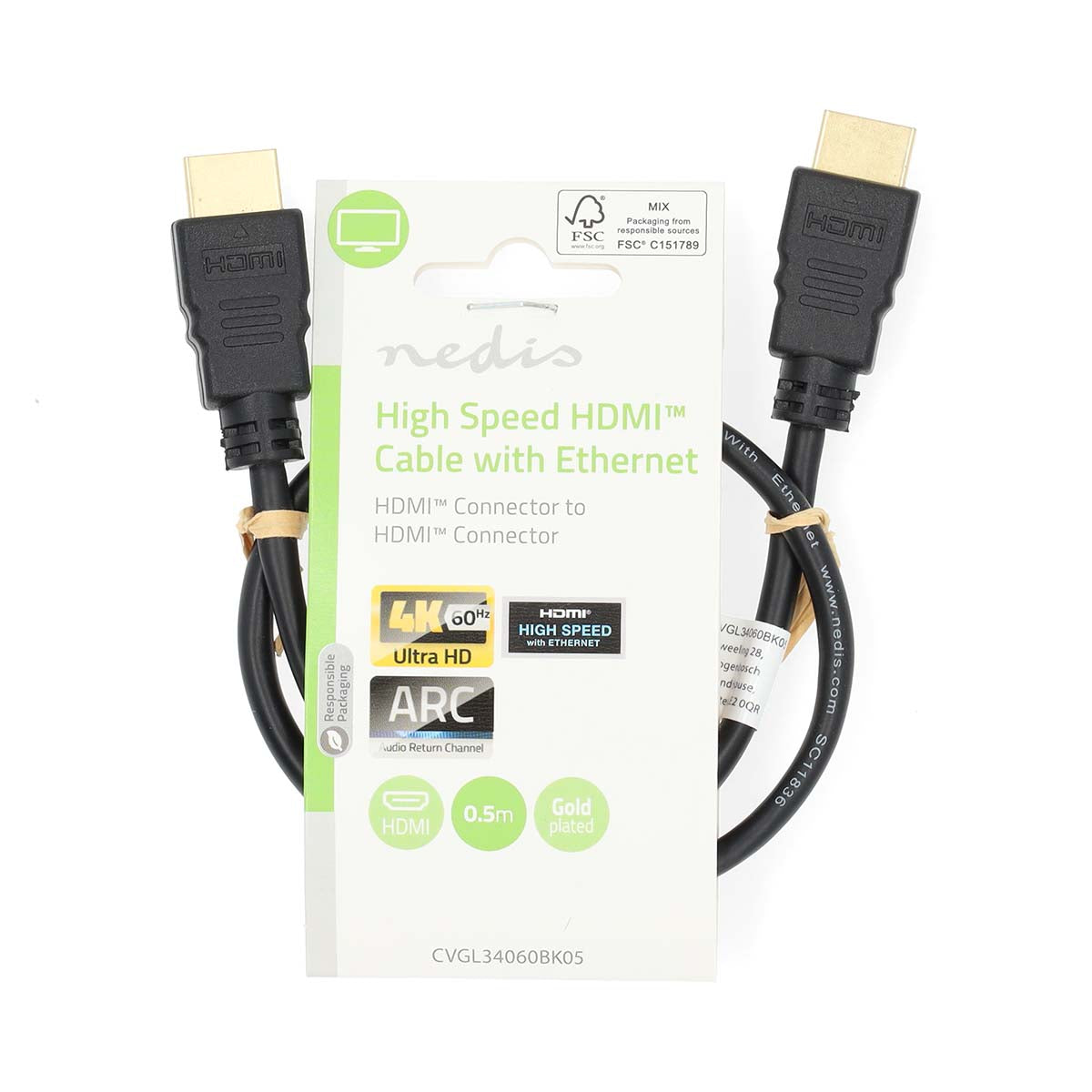 High Speed HDMI ™ Kabel mit Ethernet | HDMI™ Stecker | HDMI™ Stecker | 4K@60Hz | ARC | 18 Gbps | 0.50 m | Rund | PVC | Schwarz | Label