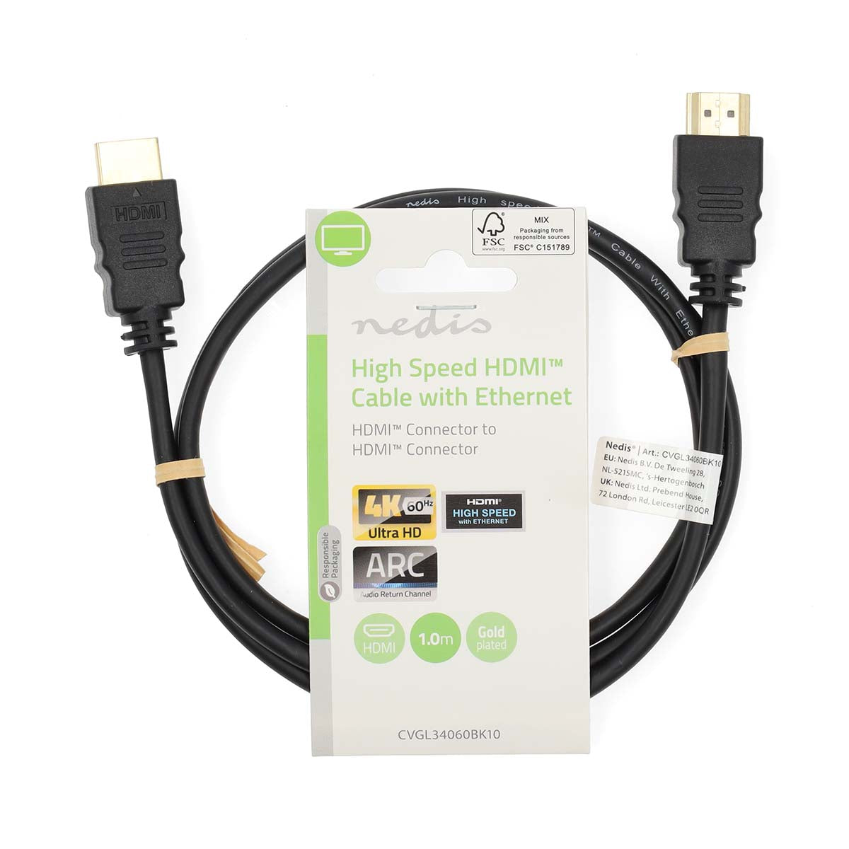 High Speed HDMI ™ Kabel mit Ethernet | HDMI™ Stecker | HDMI™ Stecker | 4K@60Hz | ARC | 18 Gbps | 1.00 m | Rund | PVC | Schwarz | Label