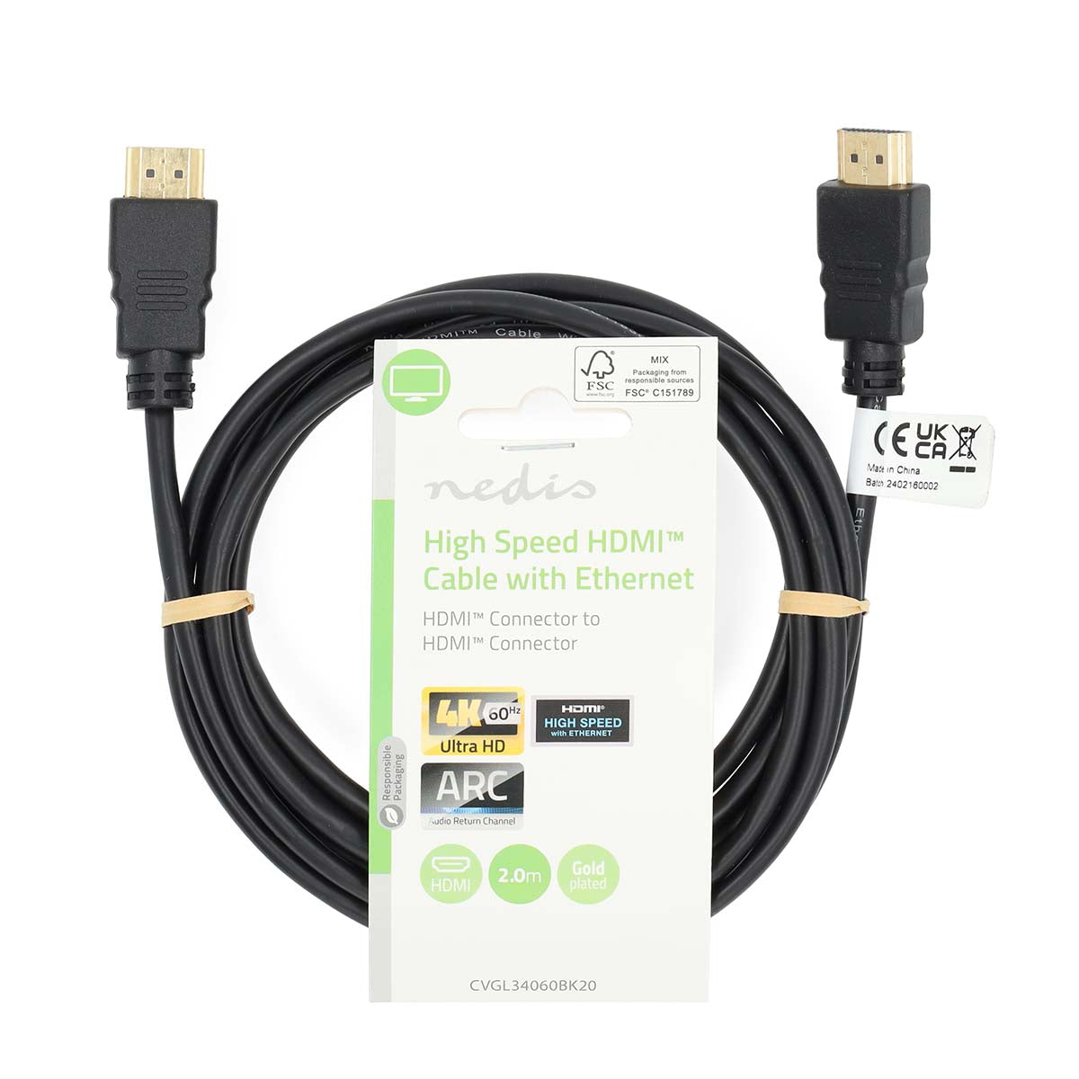 High Speed HDMI ™ Kabel mit Ethernet | HDMI™ Stecker | HDMI™ Stecker | 4K@60Hz | ARC | 18 Gbps | 2.00 m | Rund | PVC | Schwarz | Label