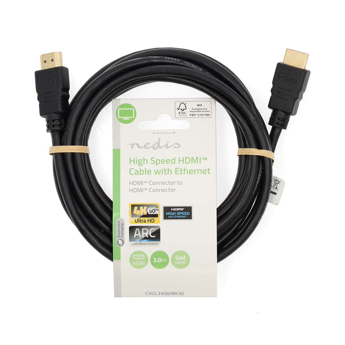 High Speed HDMI ™ Kabel mit Ethernet | HDMI™ Stecker | HDMI™ Stecker | 4K@60Hz | ARC | 18 Gbps | 3.00 m | Rund | PVC | Schwarz | Label