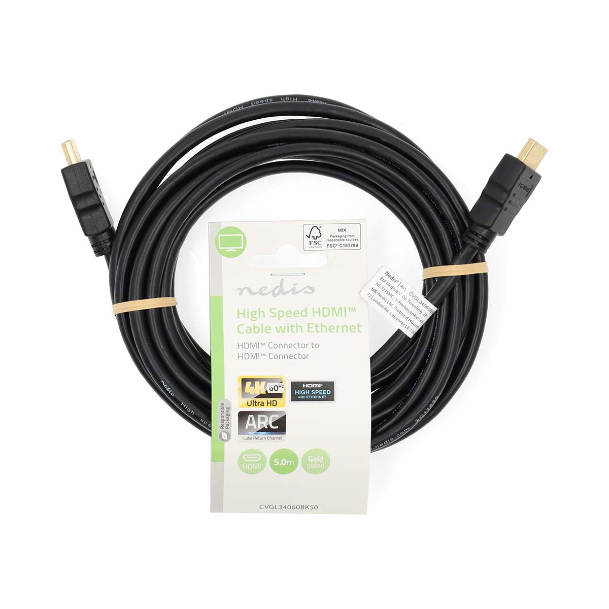 High Speed HDMI ™ Kabel mit Ethernet | HDMI™ Stecker | HDMI™ Stecker | 4K@60Hz | ARC | 18 Gbps | 5.00 m | Rund | PVC | Schwarz | Label