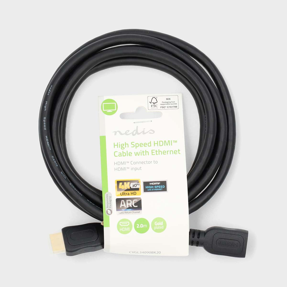 High Speed HDMI ™ Kabel mit Ethernet | HDMI™ Stecker | HDMI™ Ausgang | 4K@30Hz | 10.2 Gbps | 2.00 m | Rund | PVC | Schwarz | Label