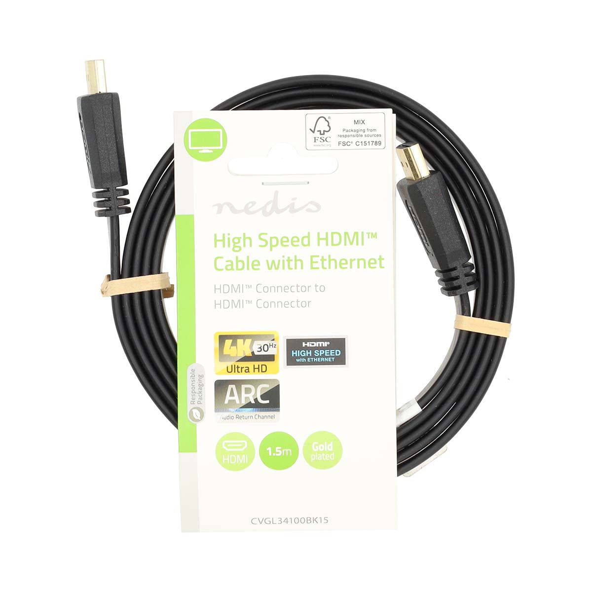 High Speed HDMI ™ Kabel mit Ethernet | HDMI™ Stecker | HDMI™ Stecker | 4K@30Hz | 10.2 Gbps | 1.50 m | Flach | PVC | Schwarz | Label