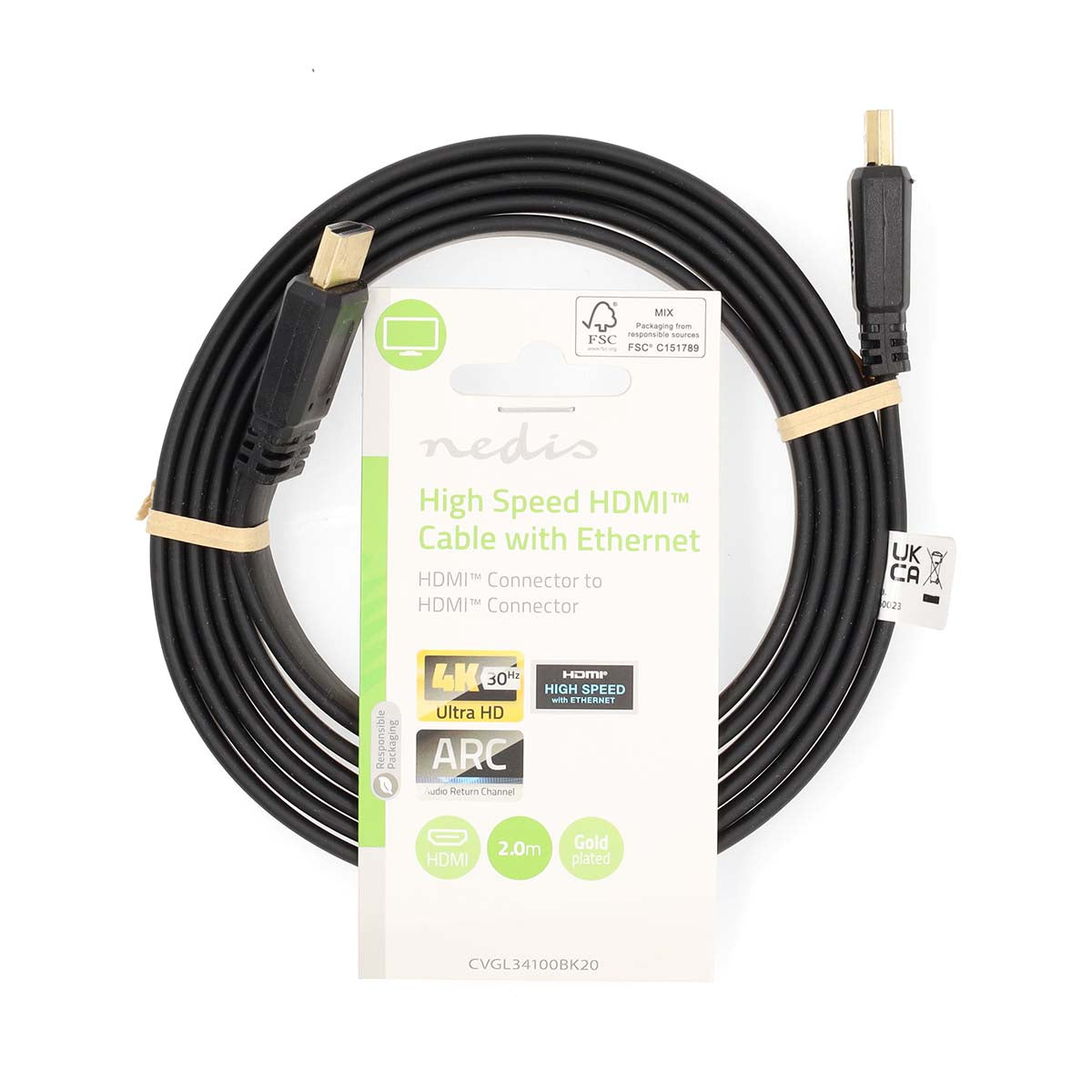 High Speed HDMI ™ Kabel mit Ethernet | HDMI™ Stecker | HDMI™ Stecker | 4K@30Hz | 10.2 Gbps | 2.00 m | Flach | PVC | Schwarz | Label