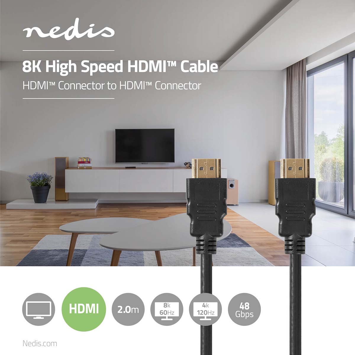 Ultra High Speed HDMI ™ -Kabel | HDMI™ Stecker | HDMI™ Stecker | 8K@60Hz | 48 Gbps | 2.00 m | Rund | 6.5 mm | Schwarz | Label