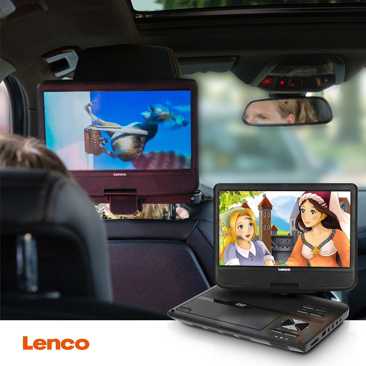 Tragbarer 10" DVD-Player mit USB -Kopfhörer-Aufhängevorrichtung Schwarz