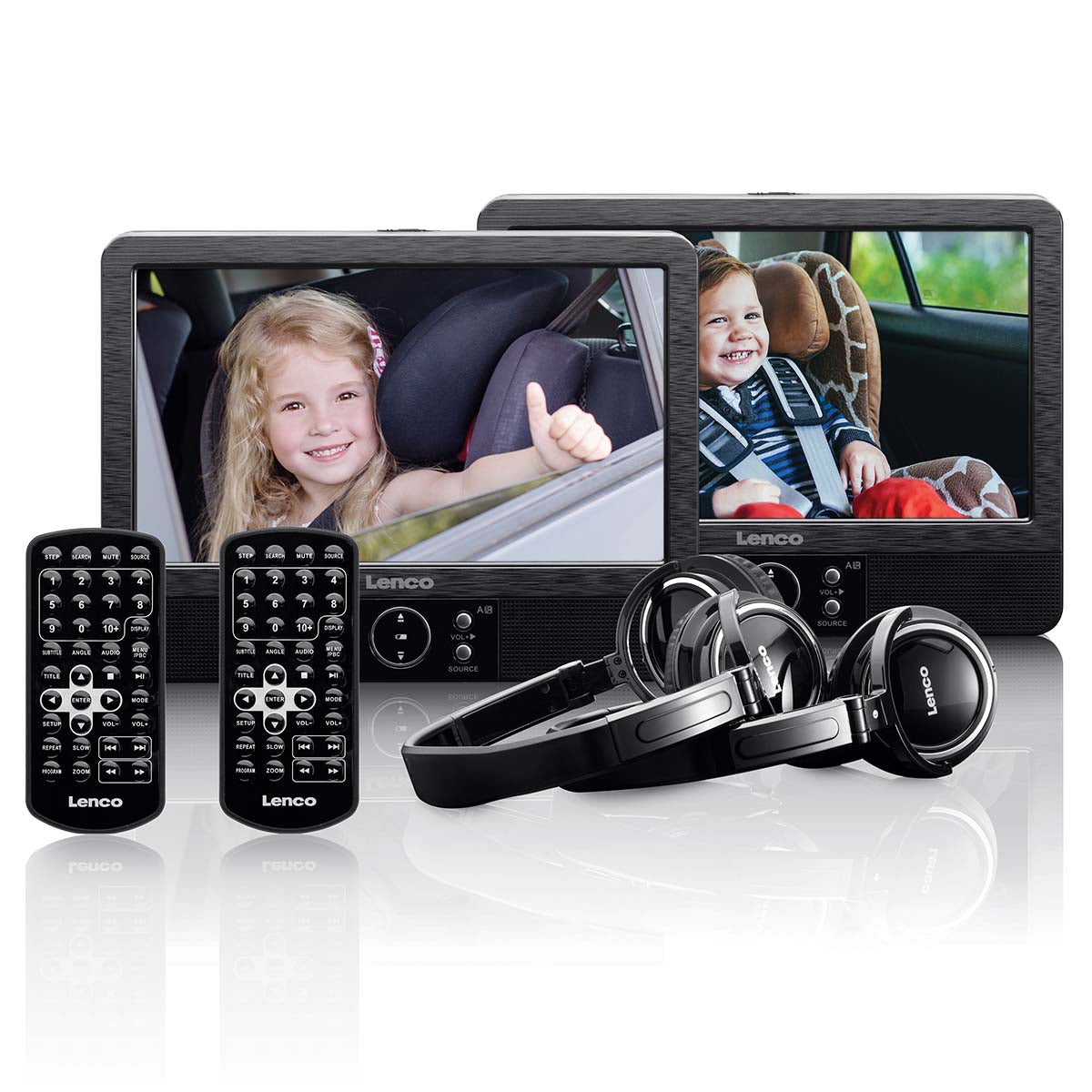 2x 9" tragbarer DVD-Player mit USB SD eingebautem Akku Kopfhörer und Halterung Schwarz