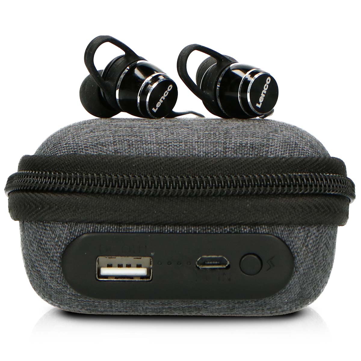 Schweißfeste Bluetooth-Kopfhörer inklusive Powerbank-Tasche Schwarz