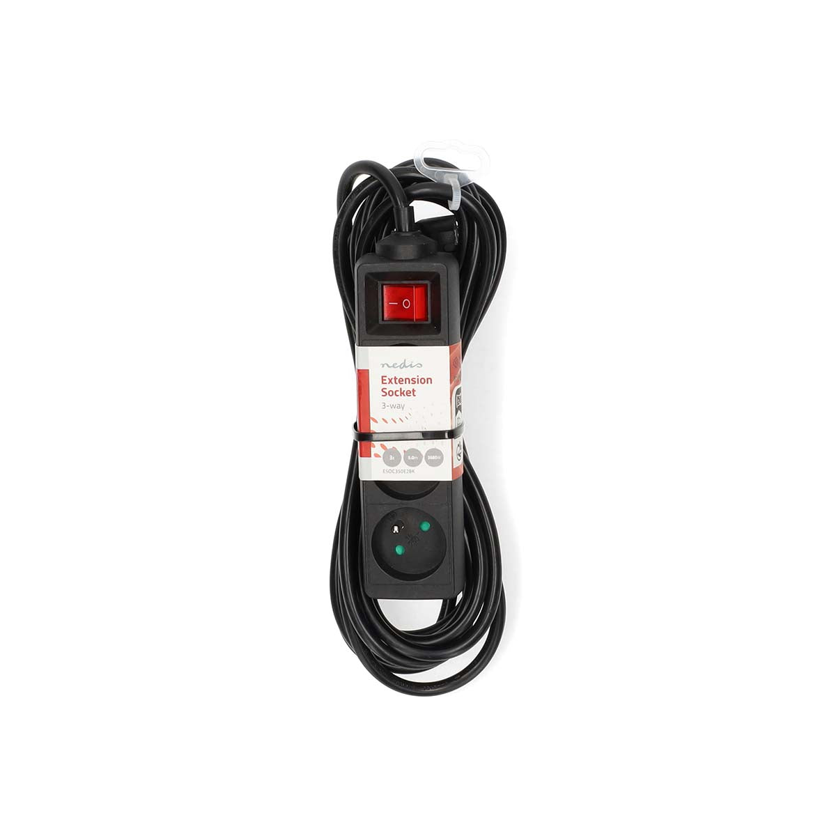 Steckdosenleiste | Frankreich / Typ E (CEE 7/6) | 3-Wege | 5.00 m | 3680 W | 16 A | Art der Erdung: Erdungsstift | 230 V AC 50/60 Hz | Buchsenwinkel: 45 ° | H05VV-F 3G1.5mm² | Ein-/Ausschalter | Schwarz