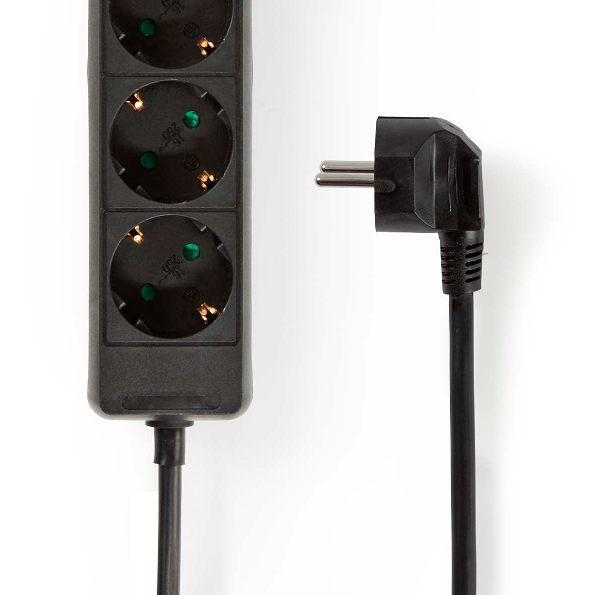 Steckdosenleiste | Schutzkontakt / Typ F (CEE 7/7) | 3-Wege | 5.00 m | 3680 W | 16 A | Art der Erdung: Seitenkontakte | 230 V AC 50/60 Hz | Buchsenwinkel: 45 ° | H05VV-F 3G1.5mm² | Schwarz