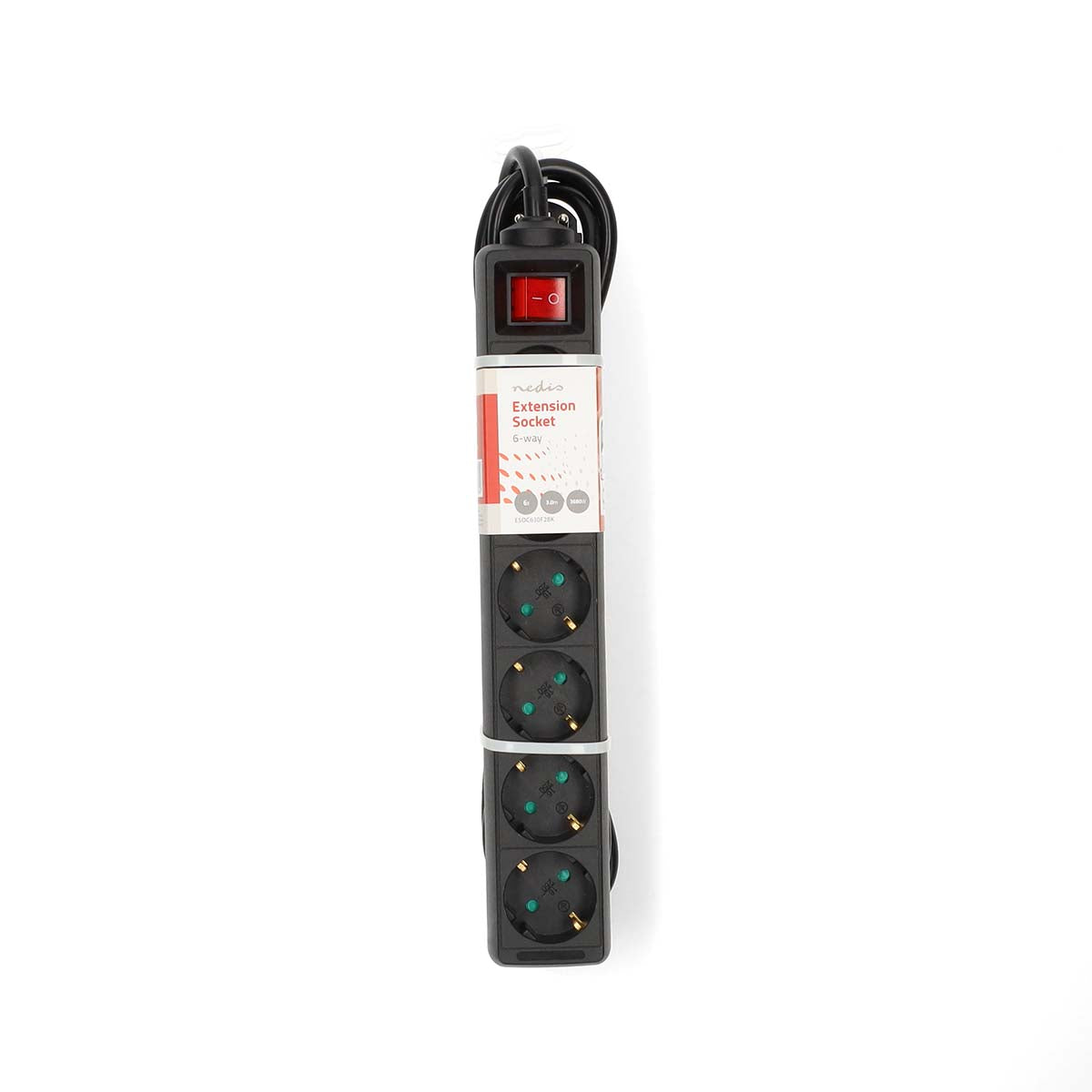 Steckdosenleiste | Schutzkontakt / Typ F (CEE 7/7) | 6-Wege | 3.00 m | 3680 W | 16 A | Art der Erdung: Seitenkontakte | 230 V AC 50/60 Hz | Buchsenwinkel: 45 ° | H05VV-F 3G1.5mm² | Ein-/Ausschalter | Schwarz