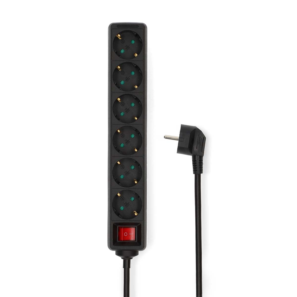 Steckdosenleiste | Schutzkontakt / Typ F (CEE 7/7) | 6-Wege | 5.00 m | 3680 W | 16 A | Art der Erdung: Seitenkontakte | 230 V AC 50/60 Hz | Buchsenwinkel: 45 ° | H05VV-F 3G1.5mm² | Ein-/Ausschalter | Schwarz
