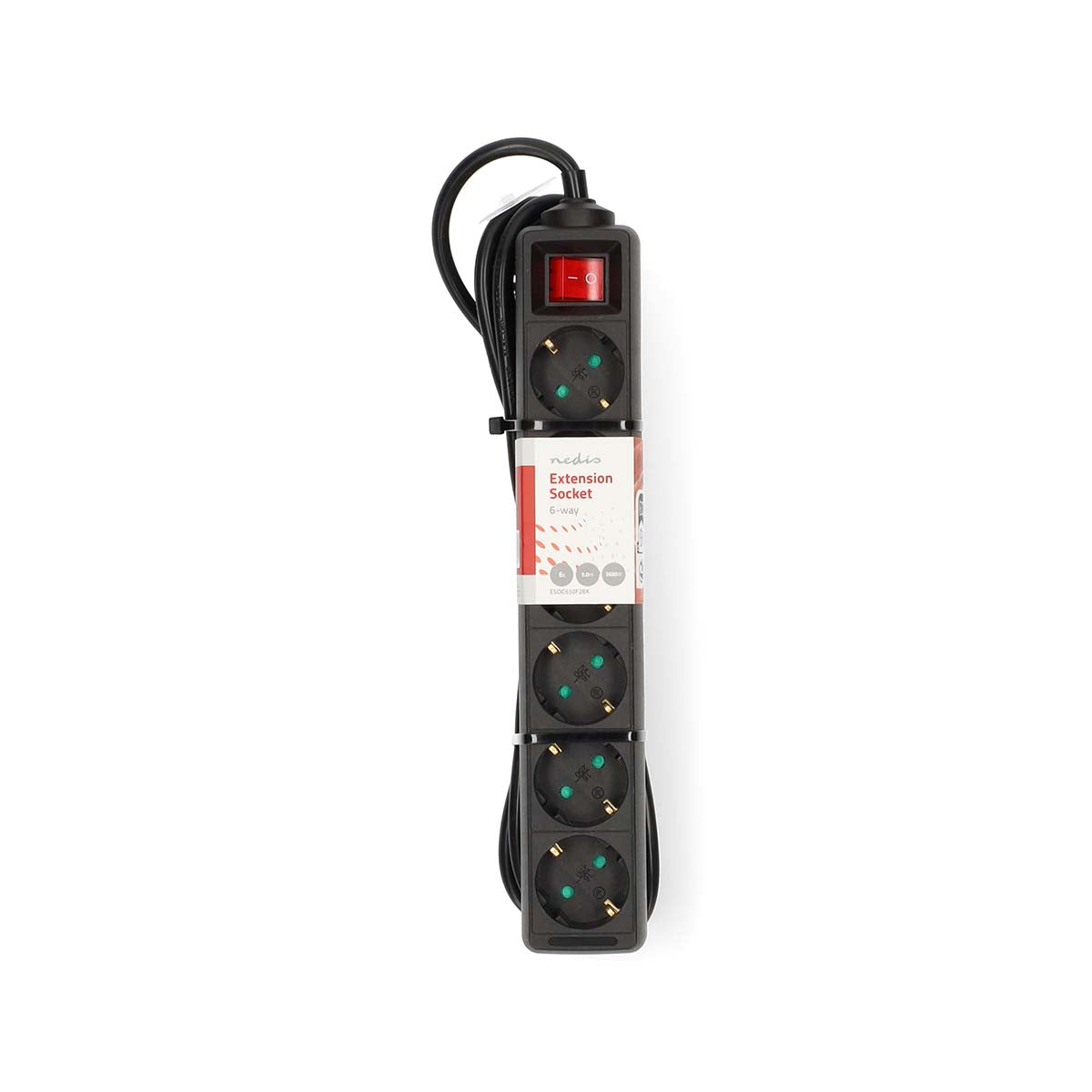 Steckdosenleiste | Schutzkontakt / Typ F (CEE 7/7) | 6-Wege | 5.00 m | 3680 W | 16 A | Art der Erdung: Seitenkontakte | 230 V AC 50/60 Hz | Buchsenwinkel: 45 ° | H05VV-F 3G1.5mm² | Ein-/Ausschalter | Schwarz