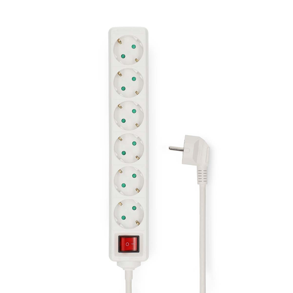 Steckdosenleiste | Schutzkontakt / Typ F (CEE 7/7) | 6-Wege | 5.00 m | 3680 W | 16 A | Art der Erdung: Seitenkontakte | 230 V AC 50/60 Hz | Buchsenwinkel: 45 ° | H05VV-F 3G1.5mm² | Ein-/Ausschalter | Weiss