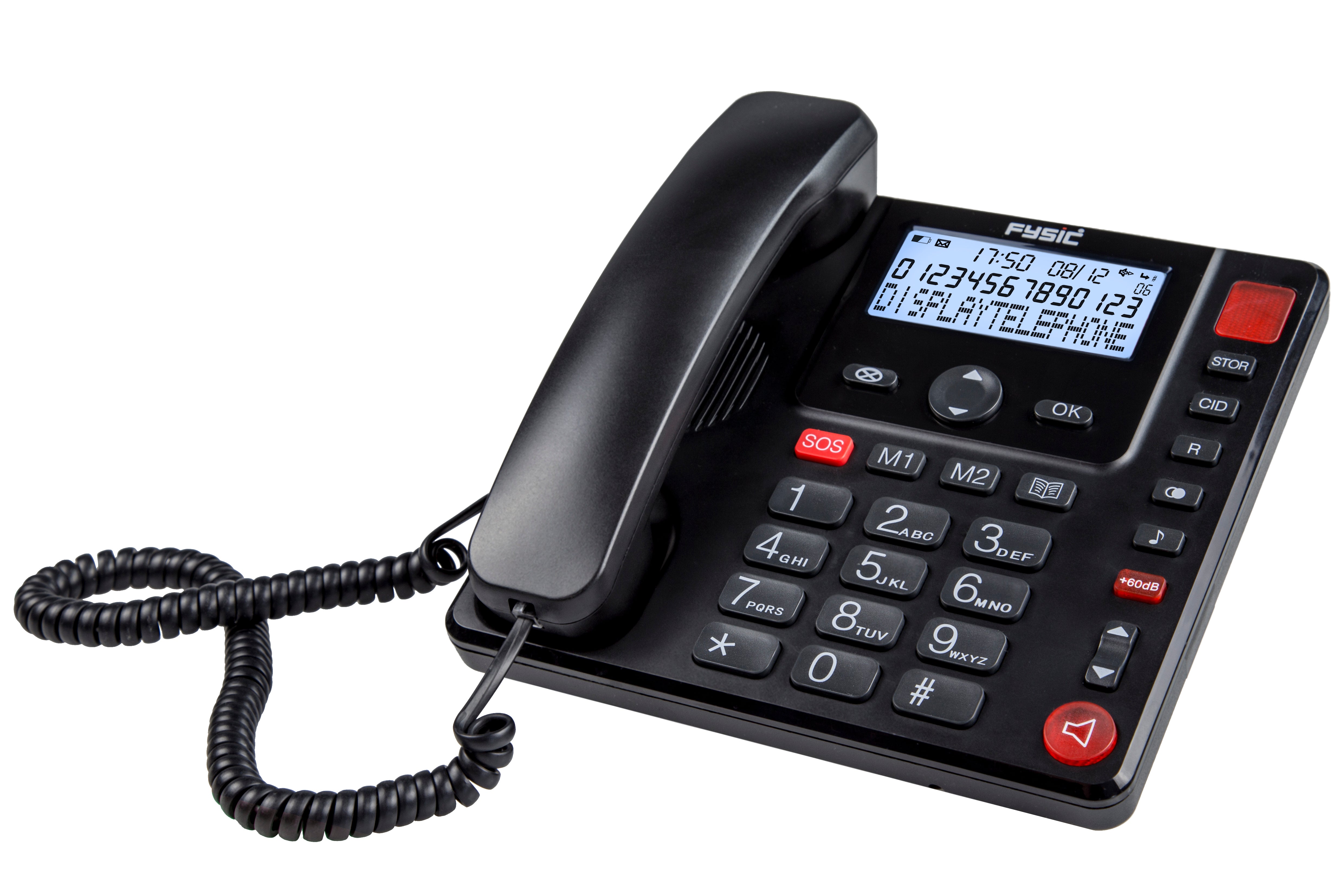 Schnurgebundenes Telefon mit großer Taste und Display für Senioren Schwarz