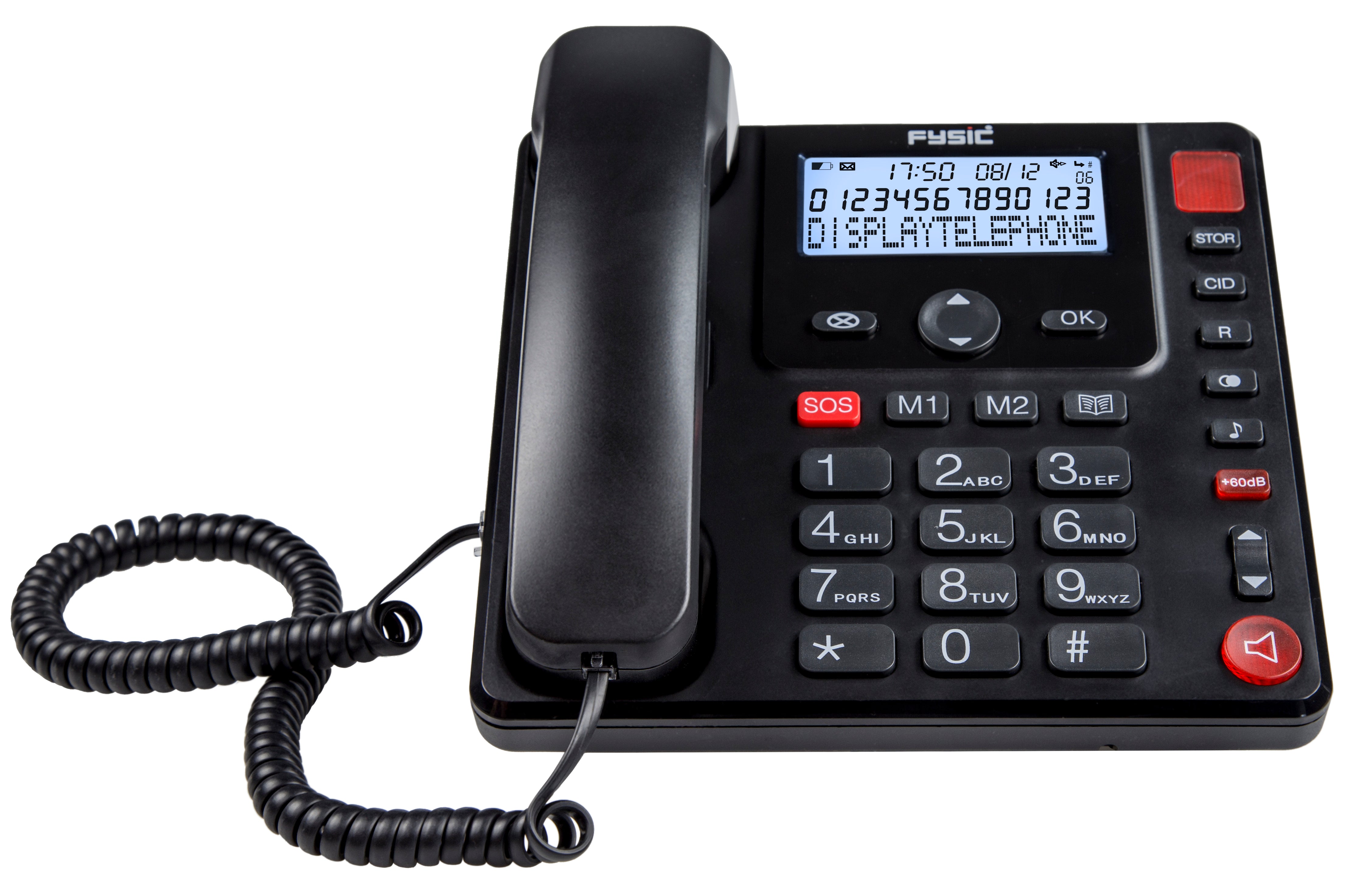 Schnurgebundenes Telefon mit großer Taste und Display für Senioren Schwarz