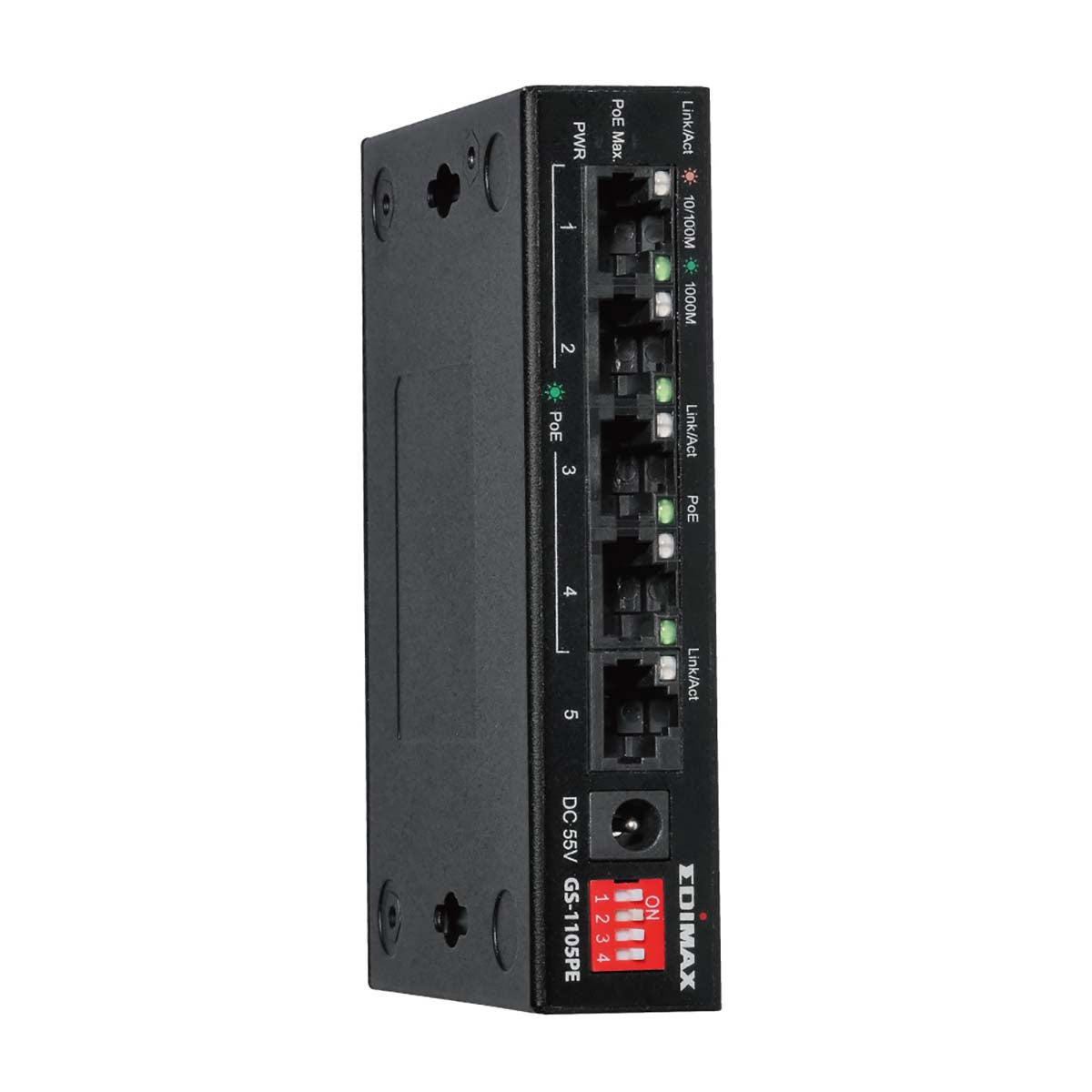 5-Port Gigabit PoE+ Switch mit großer Reichweite, 4 PoE+ Ports und DIP-Schalter