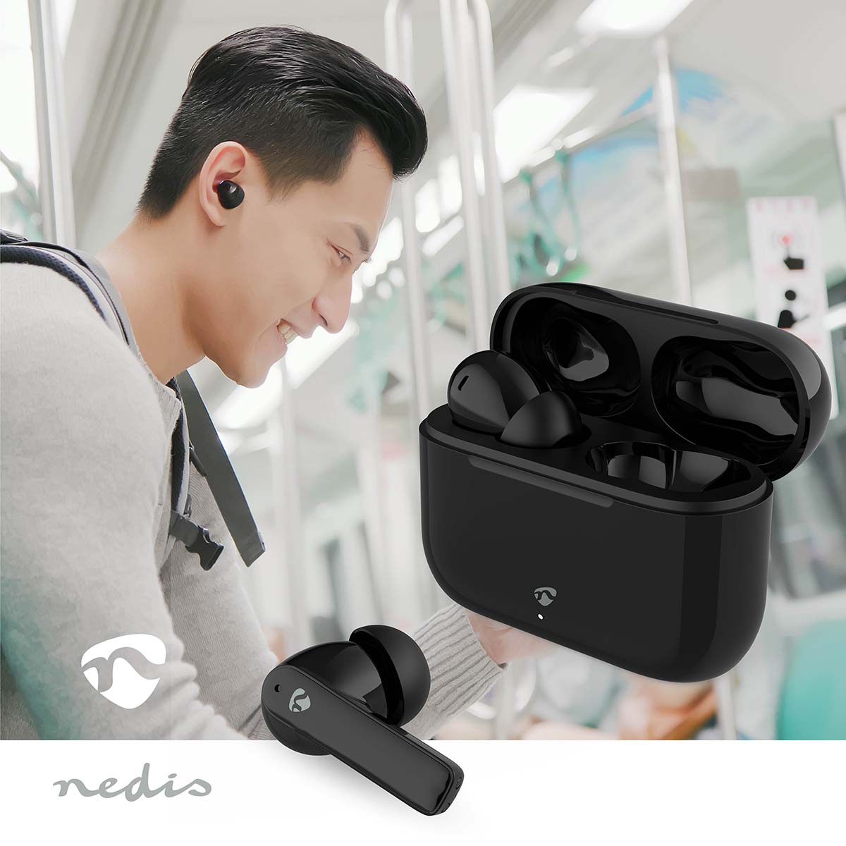 Vollständig drahtlose Kopfhörer | ENC (Environmental Noise Cancelling) | Bluetooth® | max. Batteriespielzeit: 24 Std | Berührungssteuerung | Ladegehäuse | Kabelloses Ladegehäuse | Eingebautes Mikro | Stimmkontrolle | Rauschunterdrückung | IPX4 | Schwarz