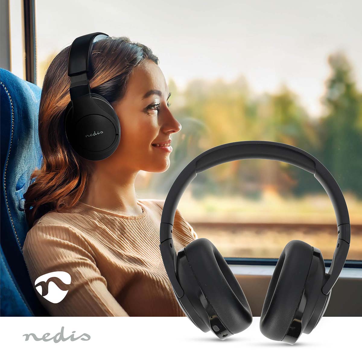 Drahtlose Over-Ear-Kopfhörer | max. Batteriespielzeit: 28 Std | Eingebautes Mikro | Drücken Sie Strg | Hybrid (ENC + ANC) | Stimmkontrolle | Lautstärke-Regler | Schwarz