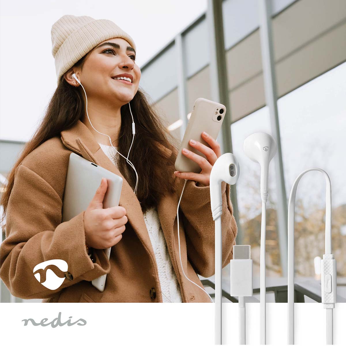 Kopfhörer mit Kabel | USB-C™ | Kabellänge: 1.20 m | Eingebautes Mikro | Lautstärke-Regler | Weiss