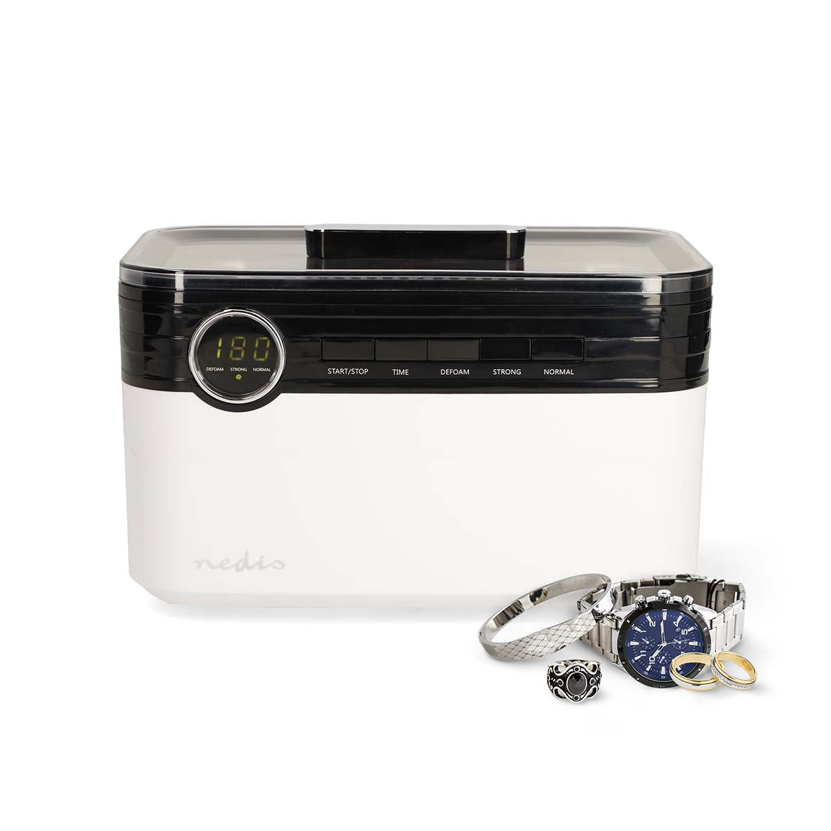 Ultraschall-Schmuck-Reiniger | Netzstromversorgung | 220 - 240 V AC 50/60 Hz | Euro / Typ-C (CEE 7/16) | Weiss | Kunststoff