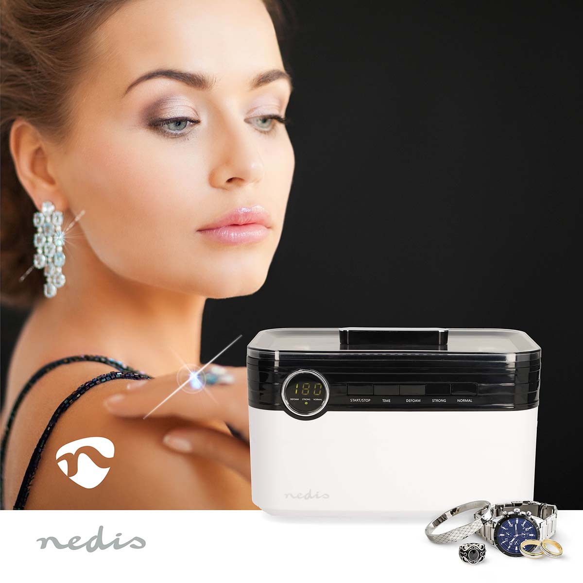 Ultraschall-Schmuck-Reiniger | Netzstromversorgung | 220 - 240 V AC 50/60 Hz | Euro / Typ-C (CEE 7/16) | Weiss | Kunststoff