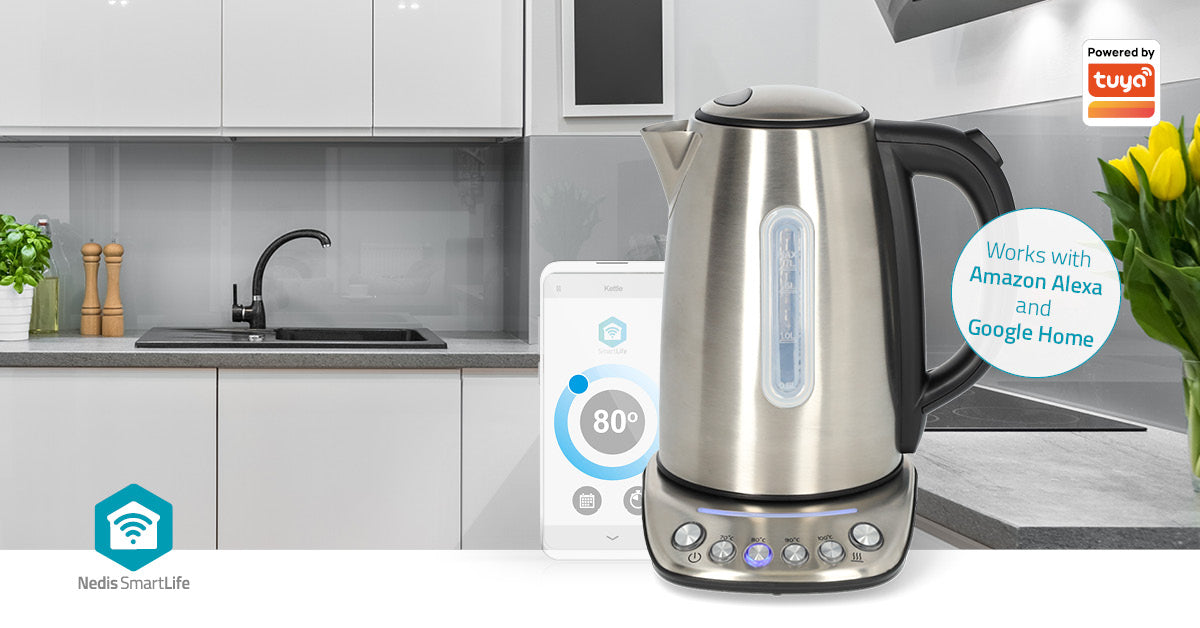 SmartLife Wasserkocher | Wi-Fi | 1.7 l | Edelstahl | 70,80,90,100 °C | Temperaturanzeige | Um 360 Grad drehbar | Verdecktes Heizelement | Strix® Controller | Android™ / IOS