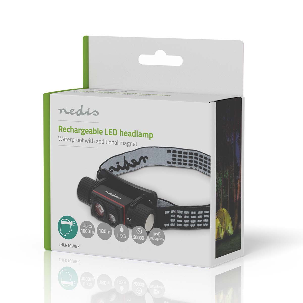 LED stirnlampe | Batteriebetrieben / Stromversorgung über USB | 3.7 V DC | Batterien enthalten | Wiederaufladbar | Nennlichtstrom: 1000 lm | Lichtbereich: 180 m