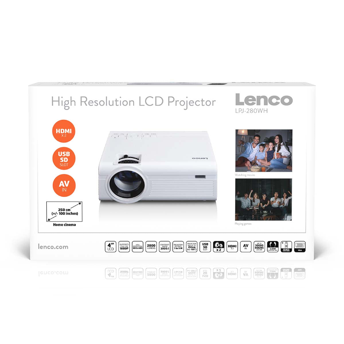 LCD-Projektor mit hoher Auflösung, unterstützt Full HD 1080P Inhalte Weiß