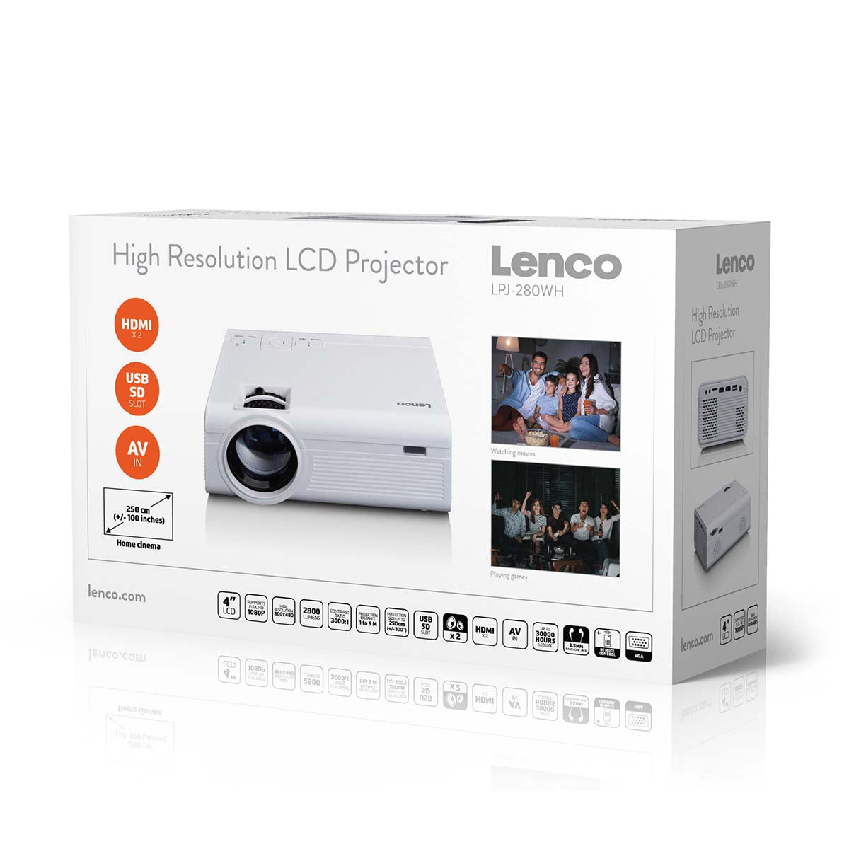 LCD-Projektor mit hoher Auflösung, unterstützt Full HD 1080P Inhalte Weiß