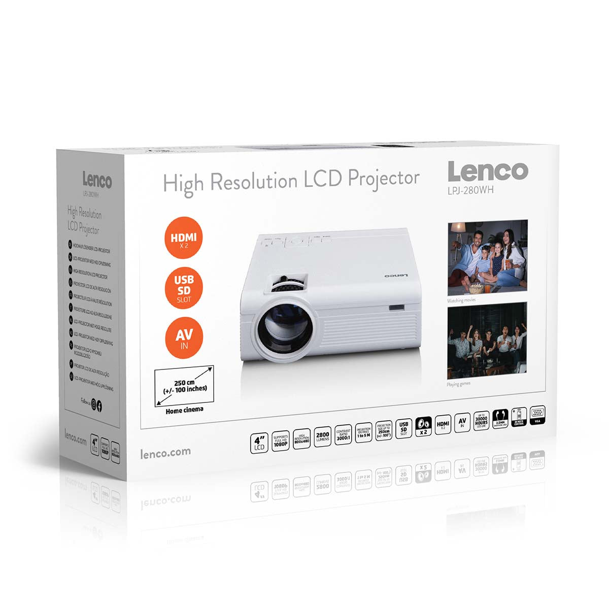 LCD-Projektor mit hoher Auflösung, unterstützt Full HD 1080P Inhalte Weiß