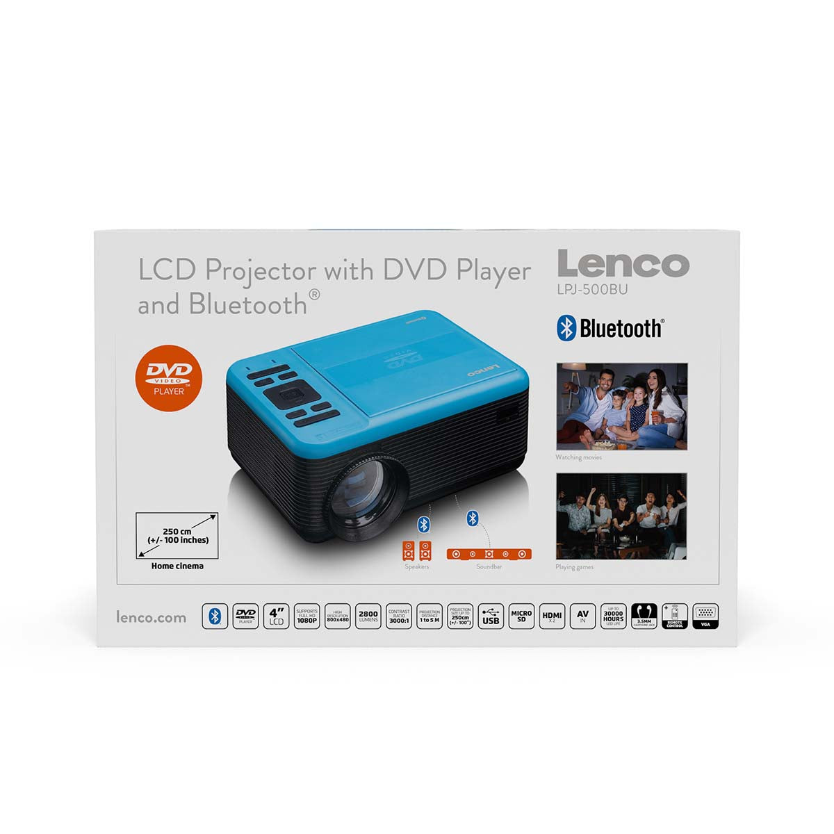 LCD-Projektor mit DVD-Player und Bluetooth® Blue