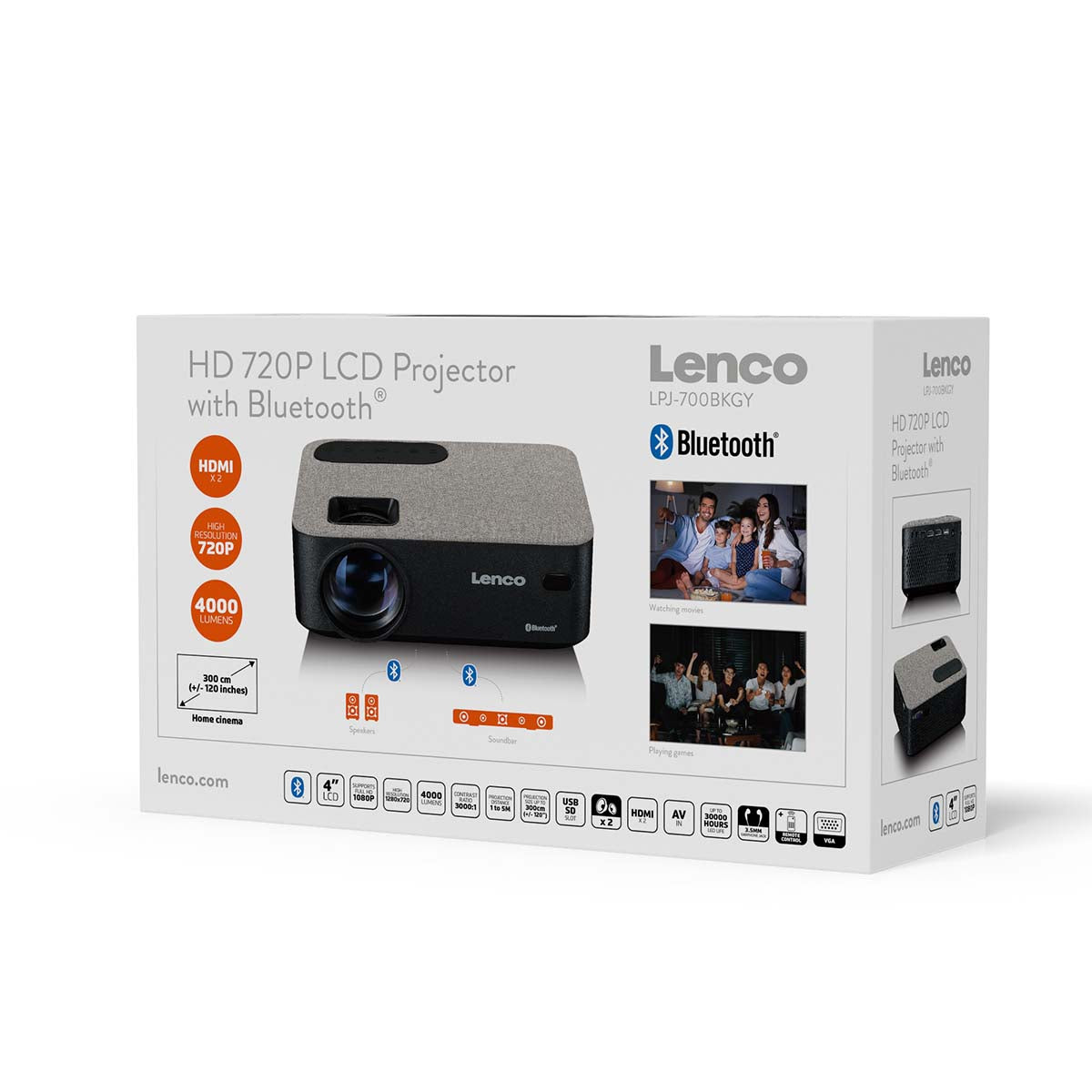 HD 720P LCD-Projektor mit Bluetooth Grau