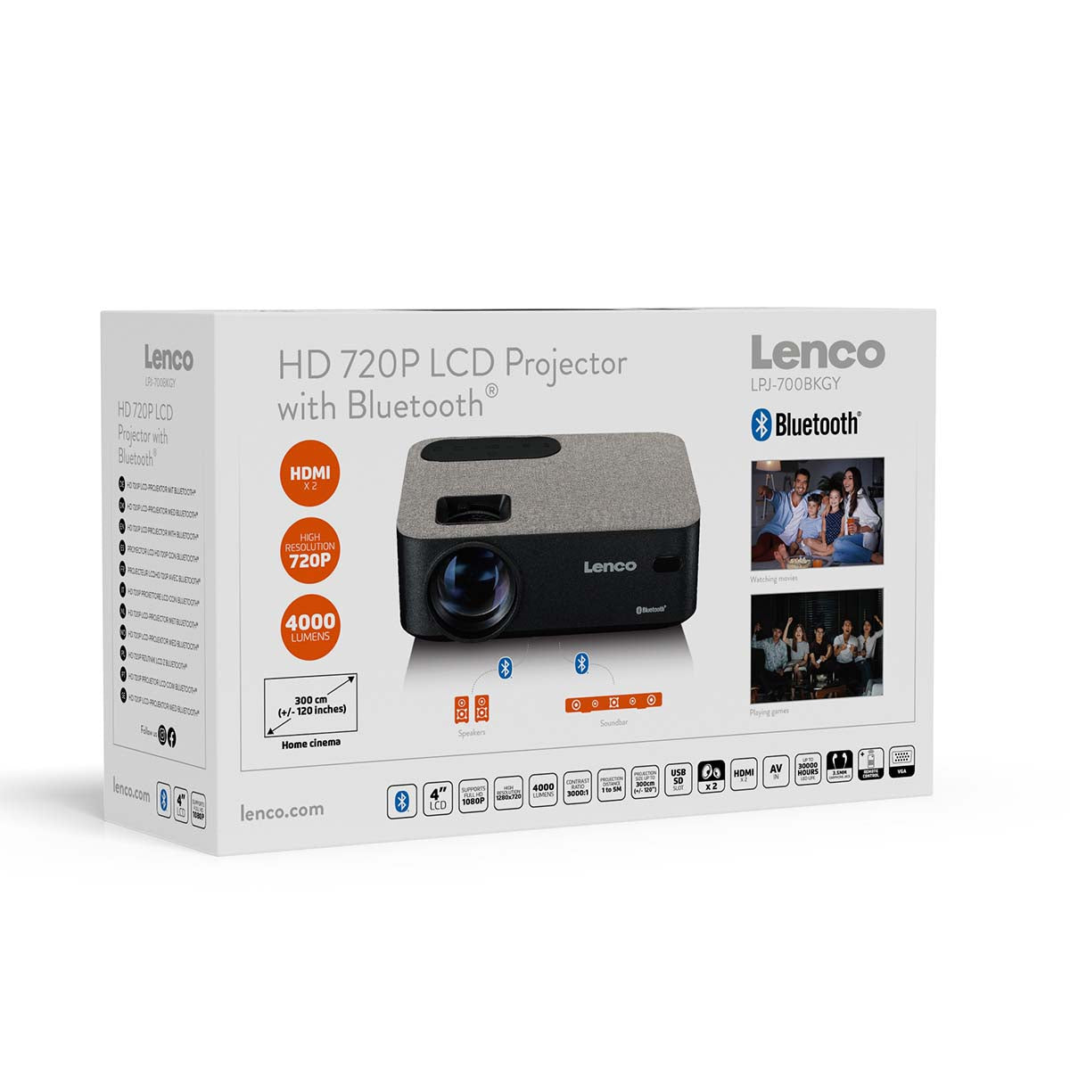 HD 720P LCD-Projektor mit Bluetooth Grau