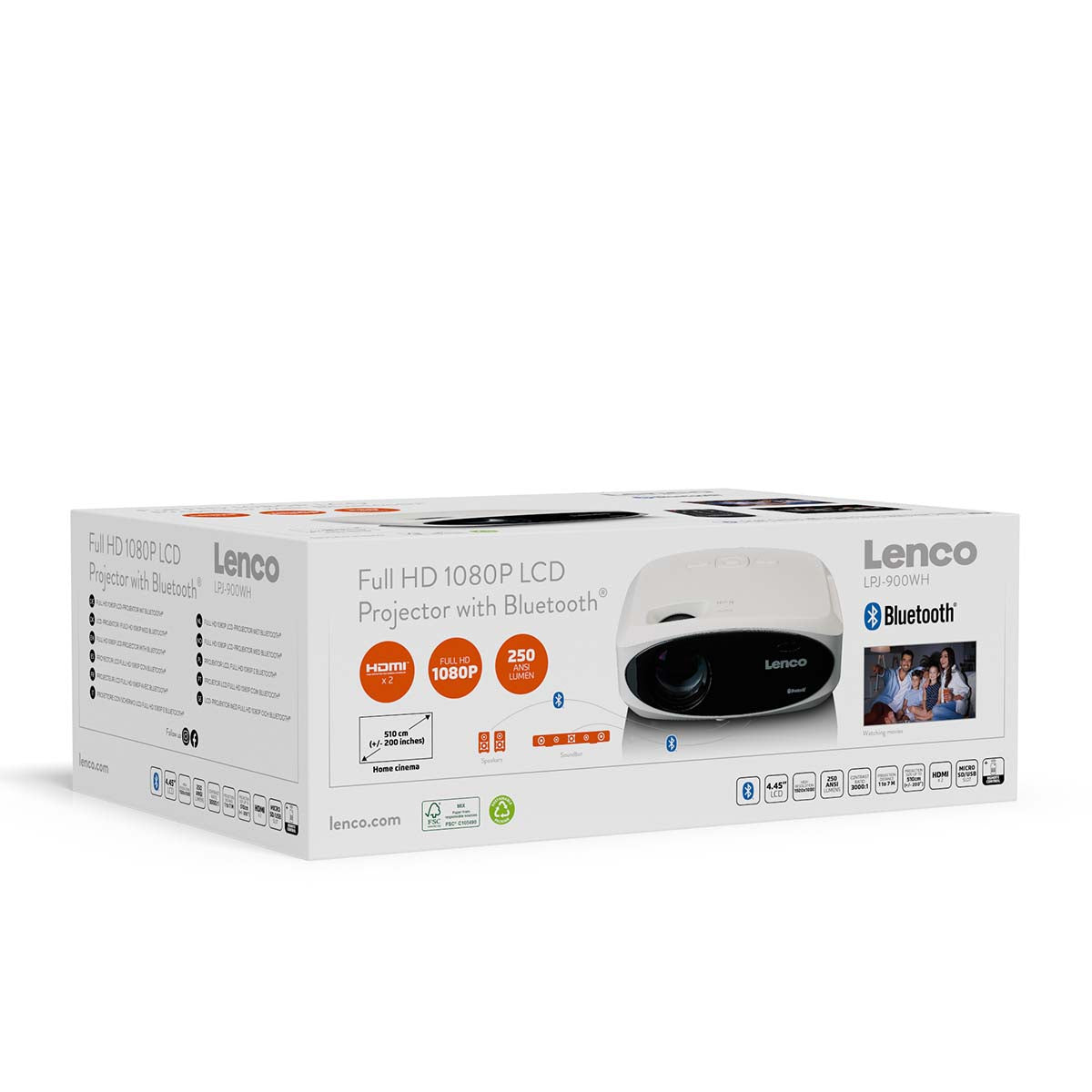 Full HD 1080P LCD-Projektor mit Bluetooth Weiß