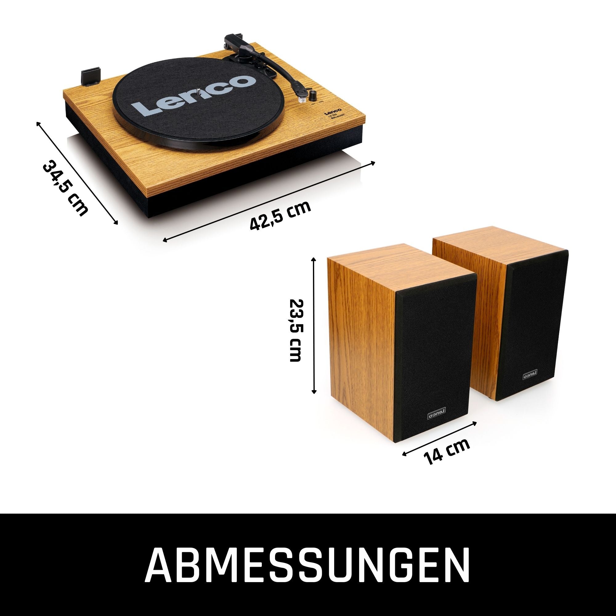 Plattenspieler mit Bluetooth® und zwei separaten Lautsprechern Wood