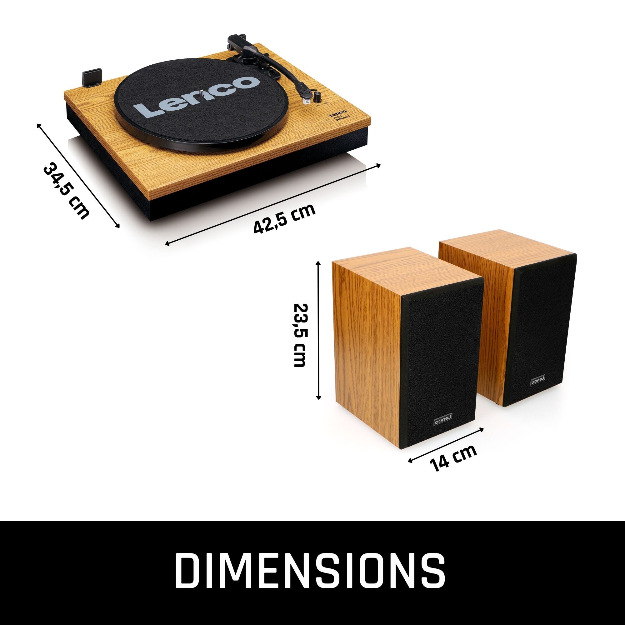 Plattenspieler mit Bluetooth® und zwei separaten Lautsprechern Wood