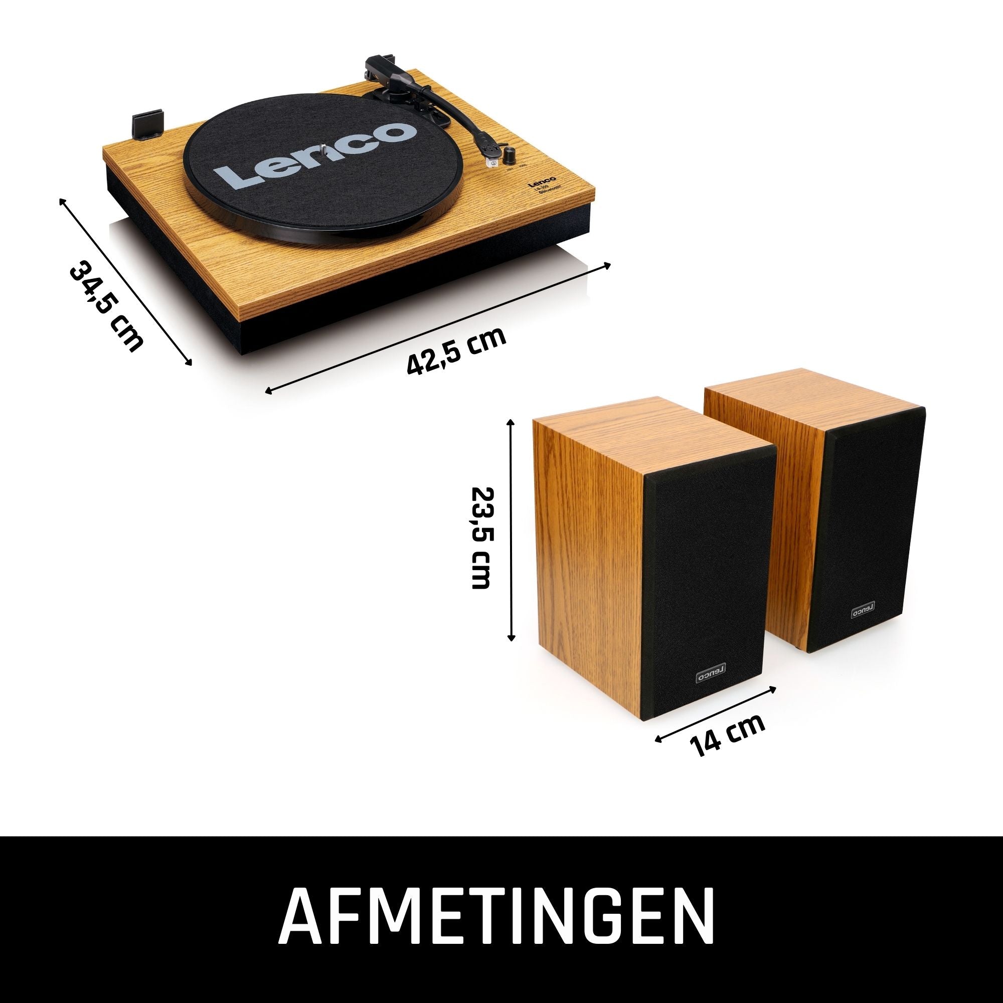 Plattenspieler mit Bluetooth® und zwei separaten Lautsprechern Wood