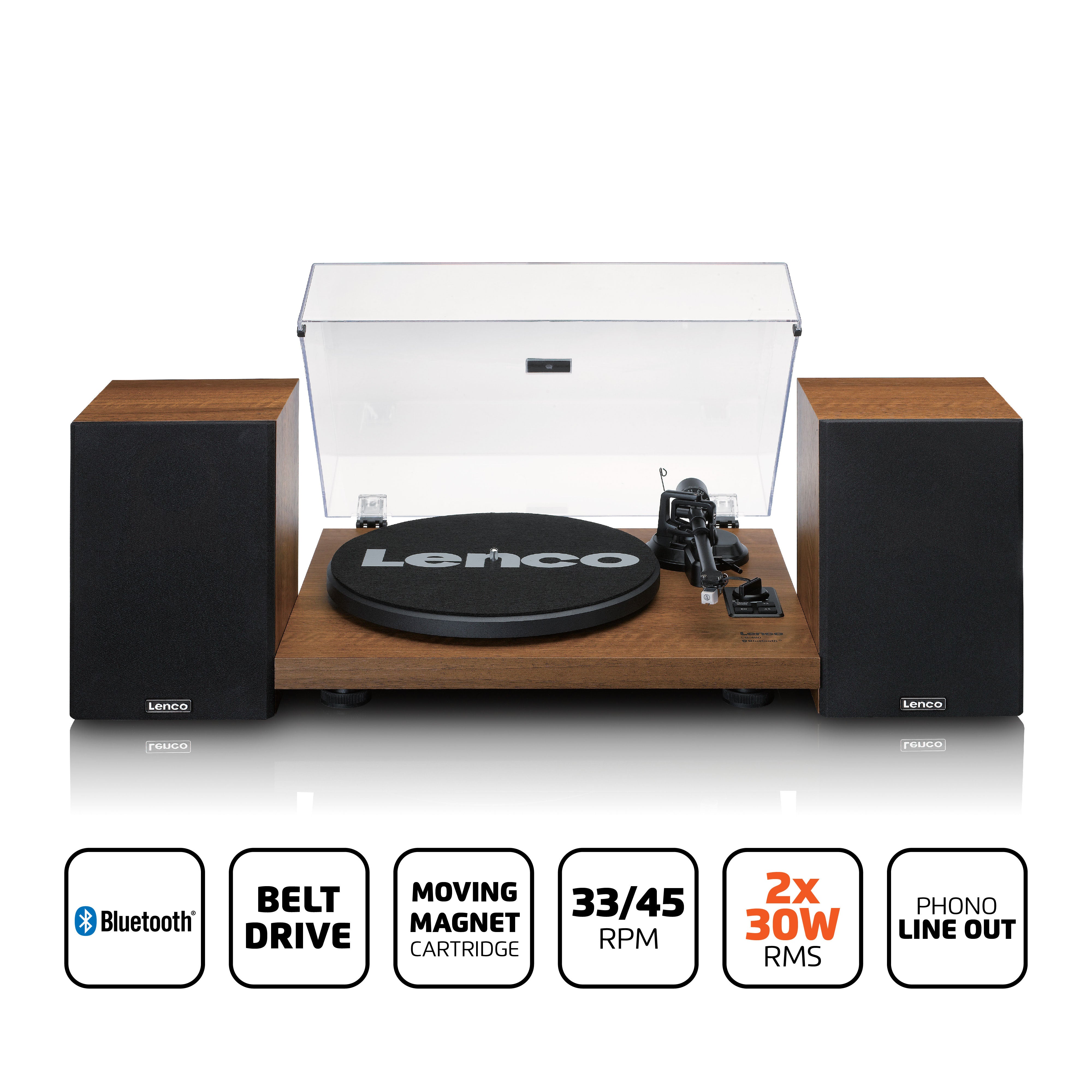 Plattenspieler mit integriertem Verstärker und Bluetooth® plus 2 externe Lautsprecher Wood