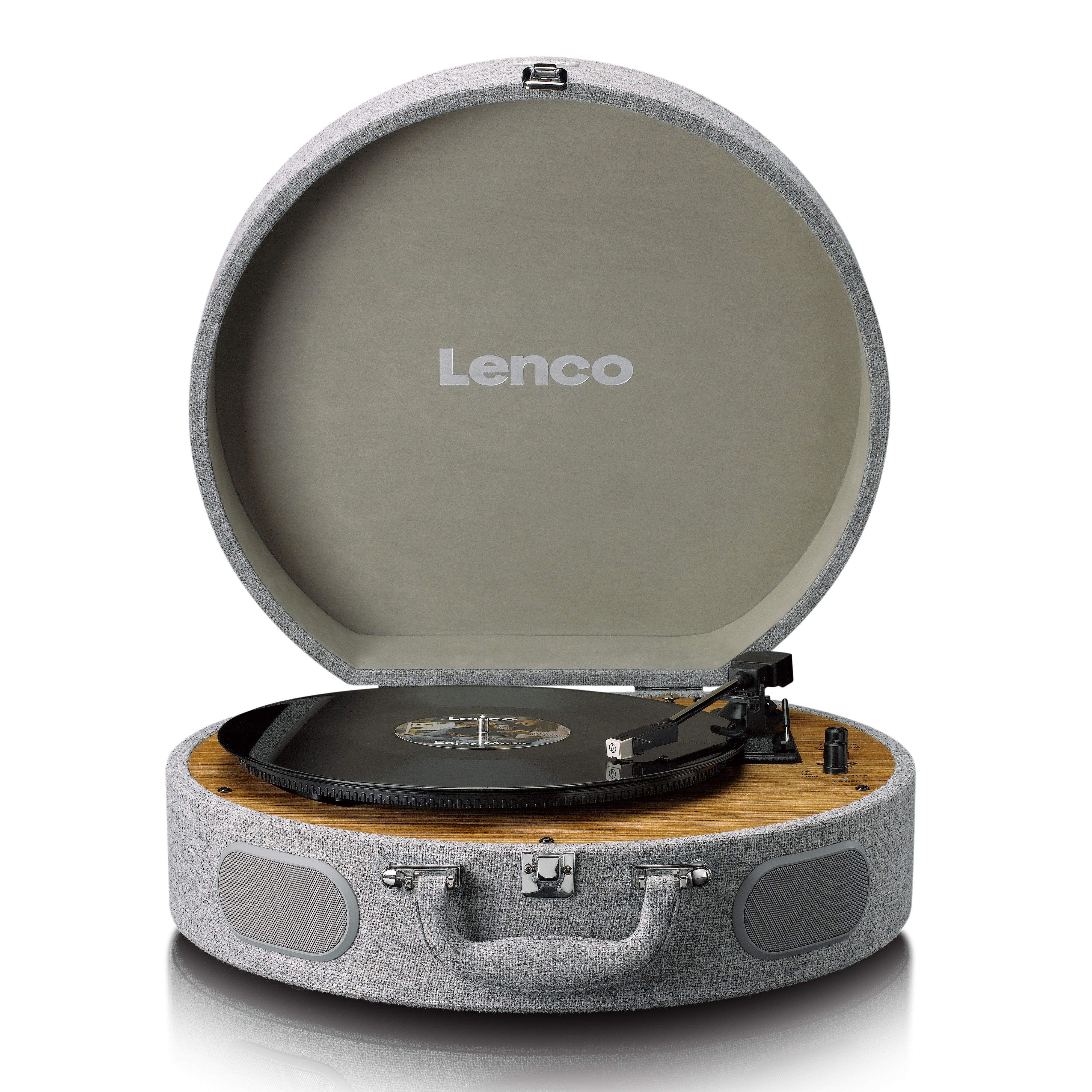 Retro-Schallplattenspieler aus Holz mit eingebauten Lautsprechern, Bluetooth® und AT3600L Tonabnehmer Grau