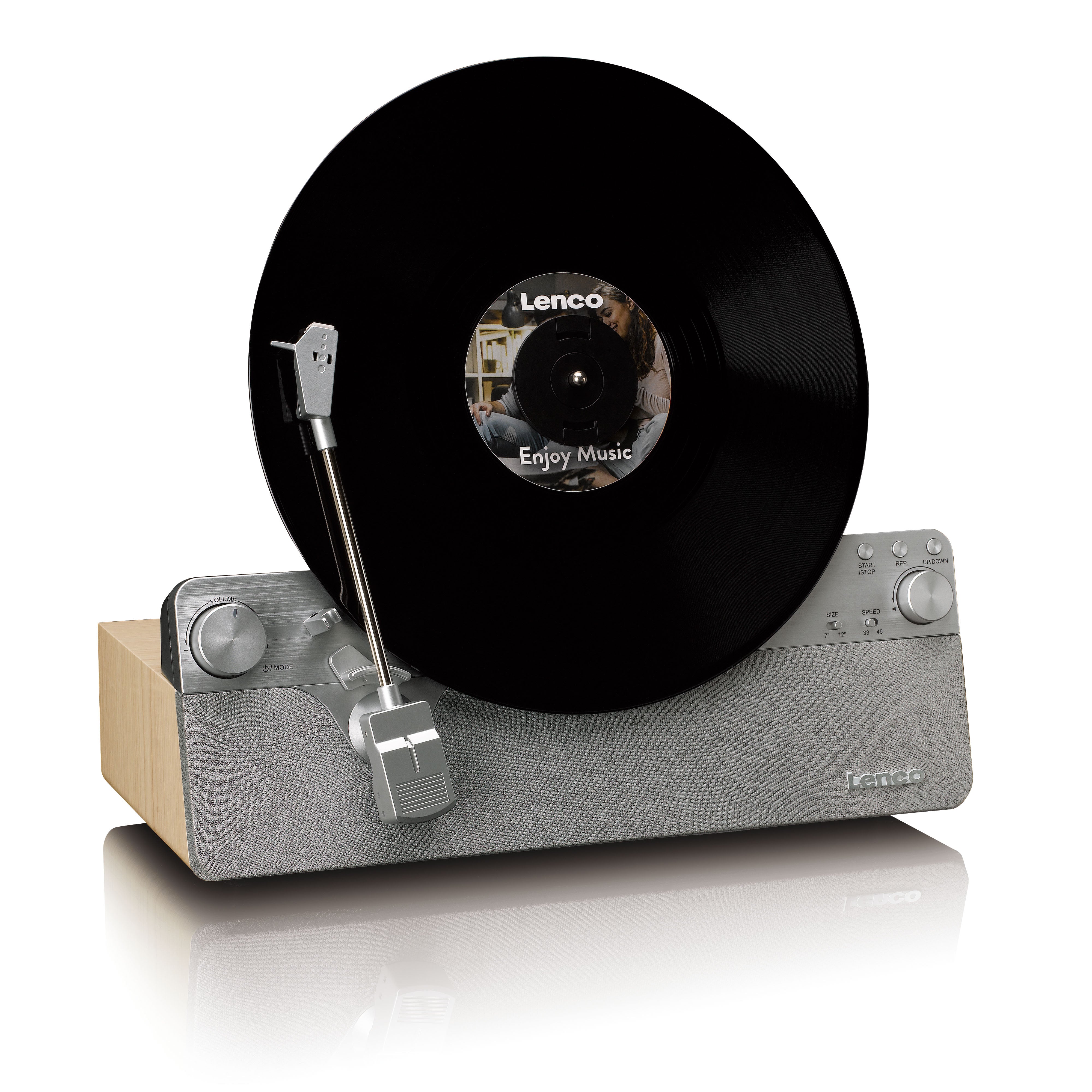 Vollautomatischer vertikaler Plattenspieler mit eingebauten Lautsprechern und Bluetooth® Silver