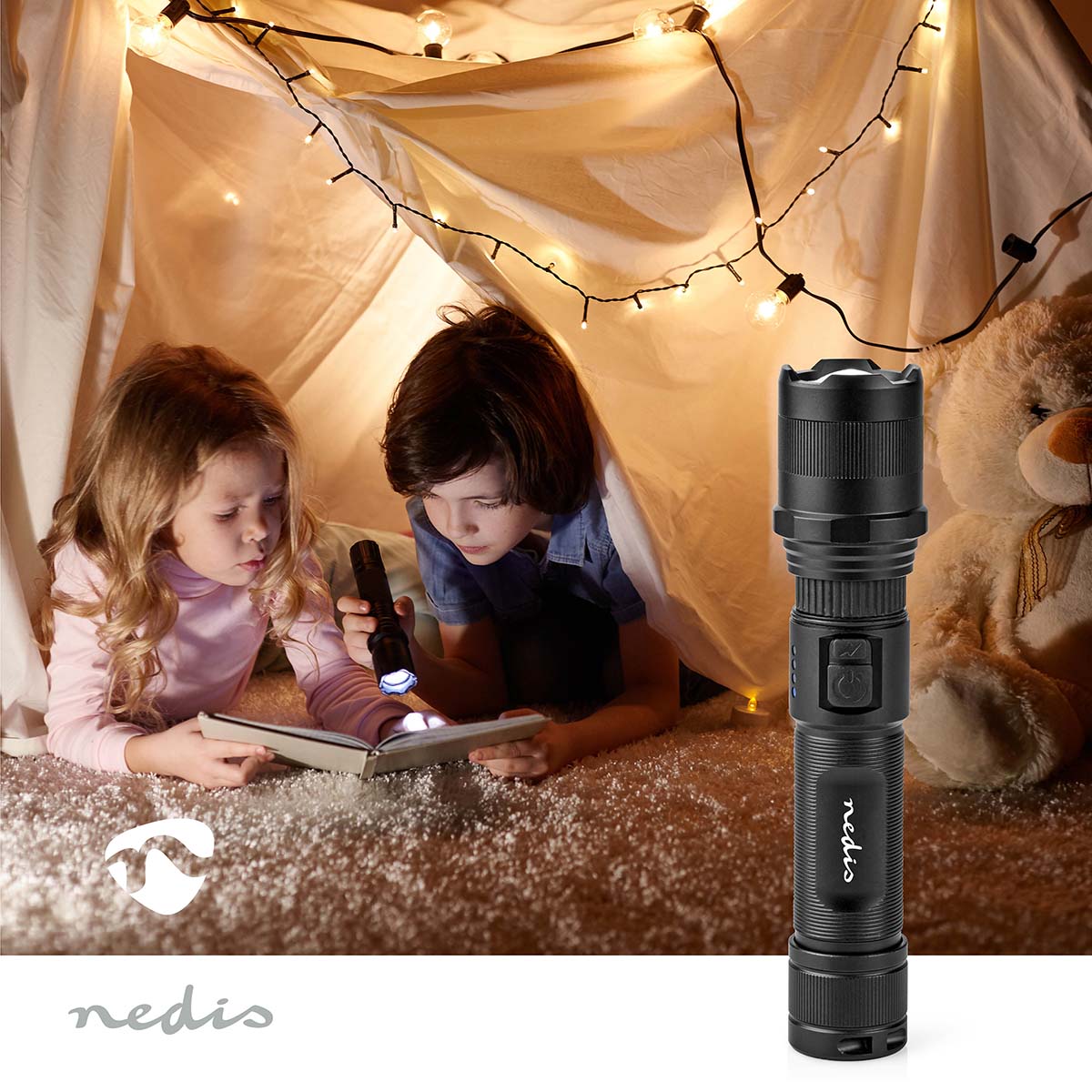 LED-Taschenlampe | Batteriebetrieben | 3.7 V DC | 10 W | N/A | Batterien enthalten | Wiederaufladbar | Nennlichtstrom: 1000 lm | Lichtbereich: 110 m | Strahlungswinkel: 9.5 °